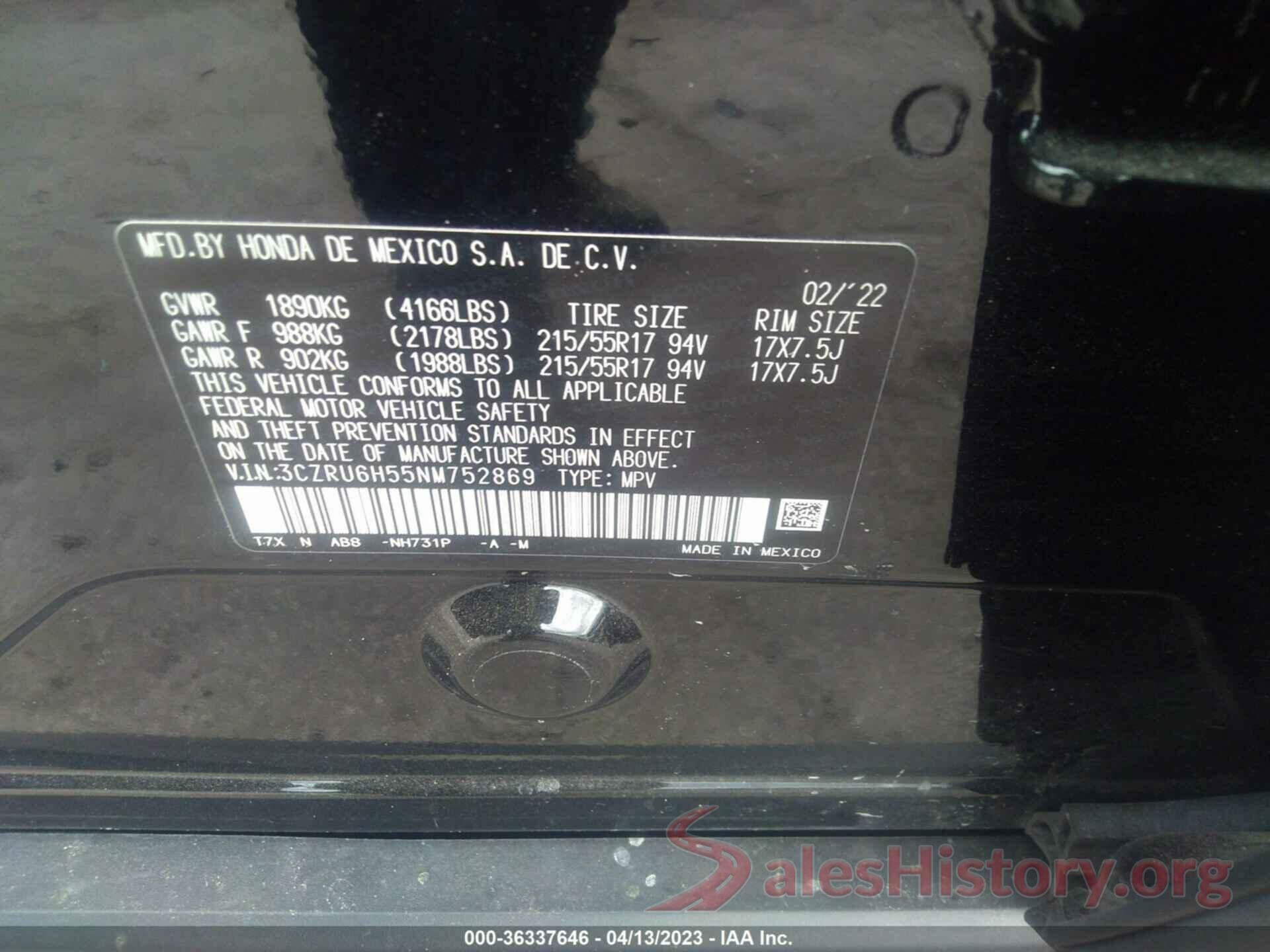 3CZRU6H55NM752869 2022 HONDA HR-V