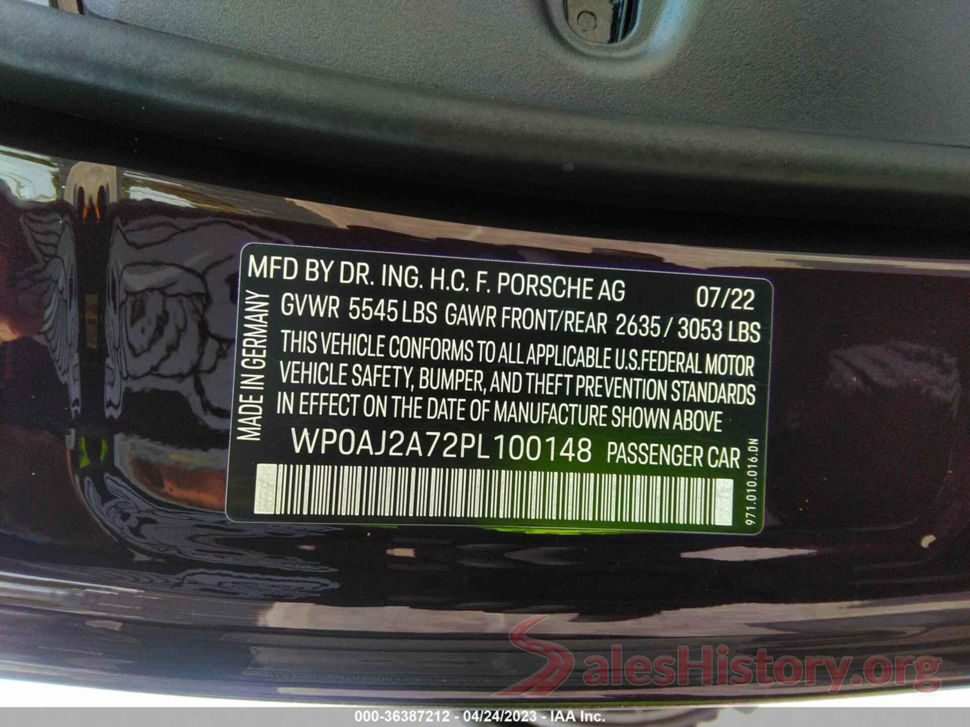 WP0AJ2A72PL100148 2023 PORSCHE PANAMERA