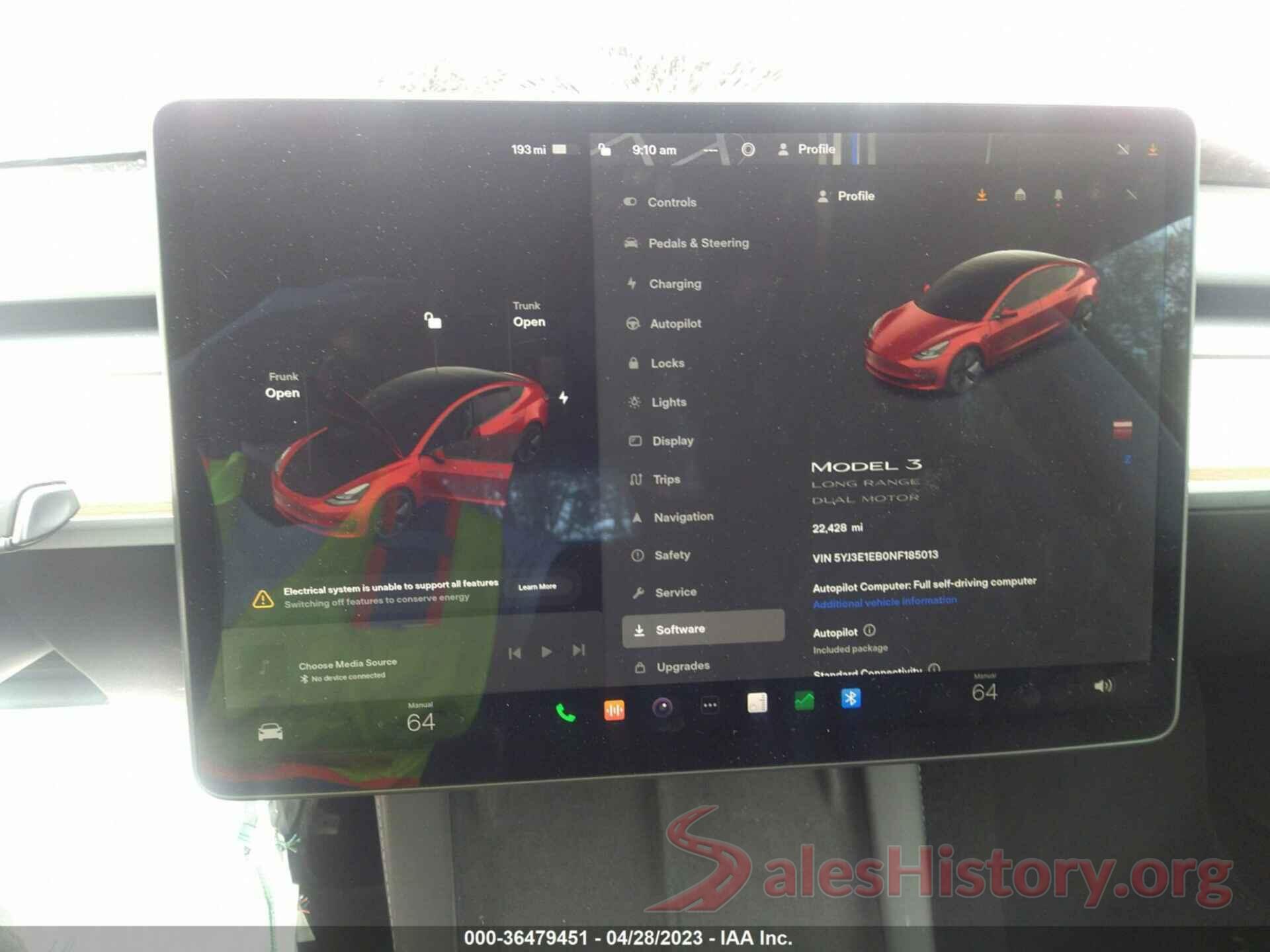 5YJ3E1EB0NF185013 2022 TESLA MODEL 3