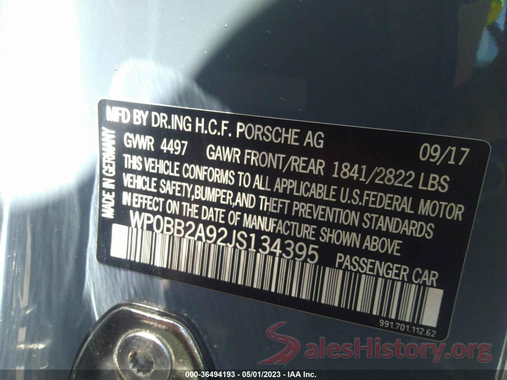 WP0BB2A92JS134395 2018 PORSCHE 911