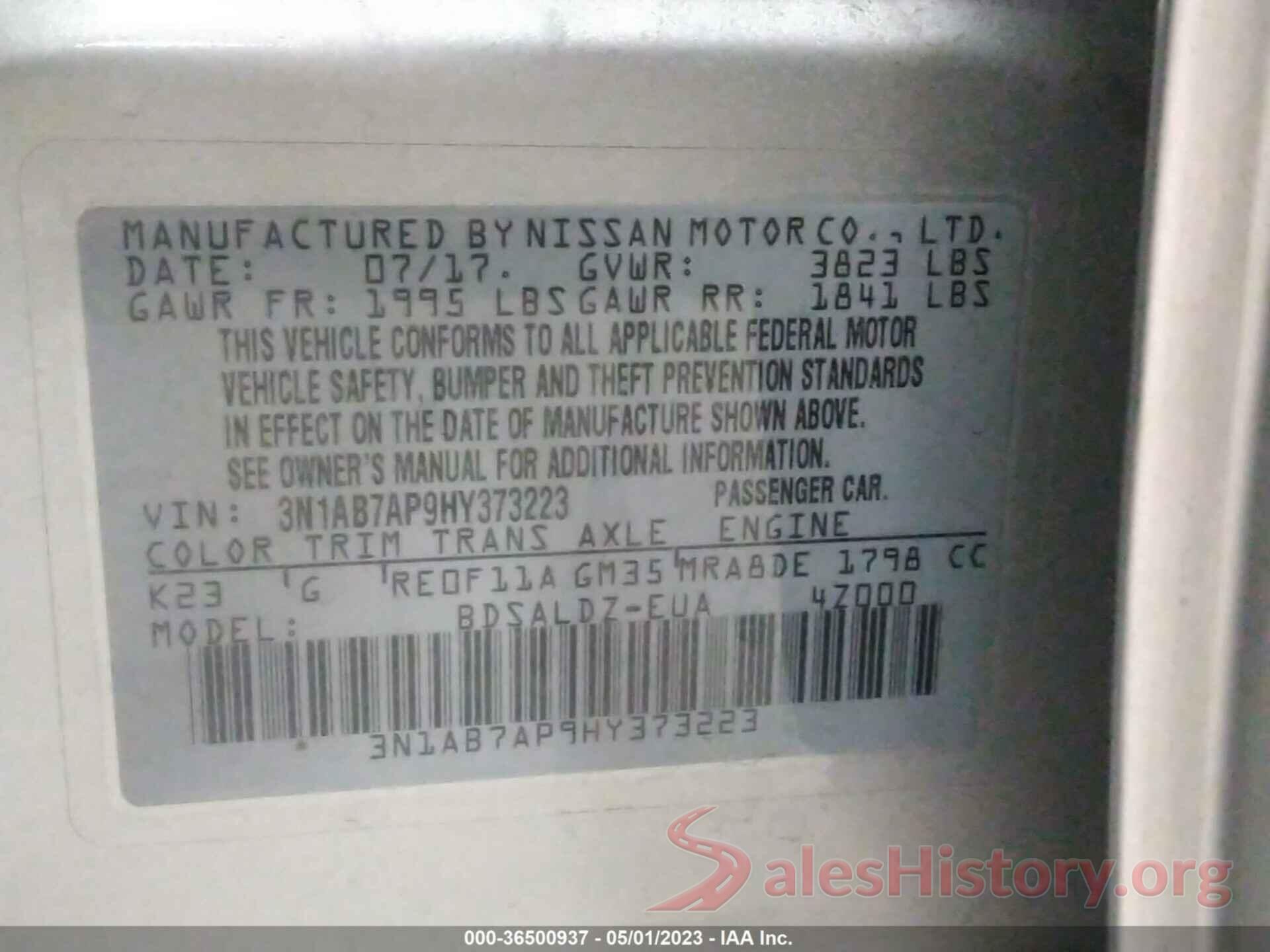 3N1AB7AP9HY373223 2017 NISSAN SENTRA