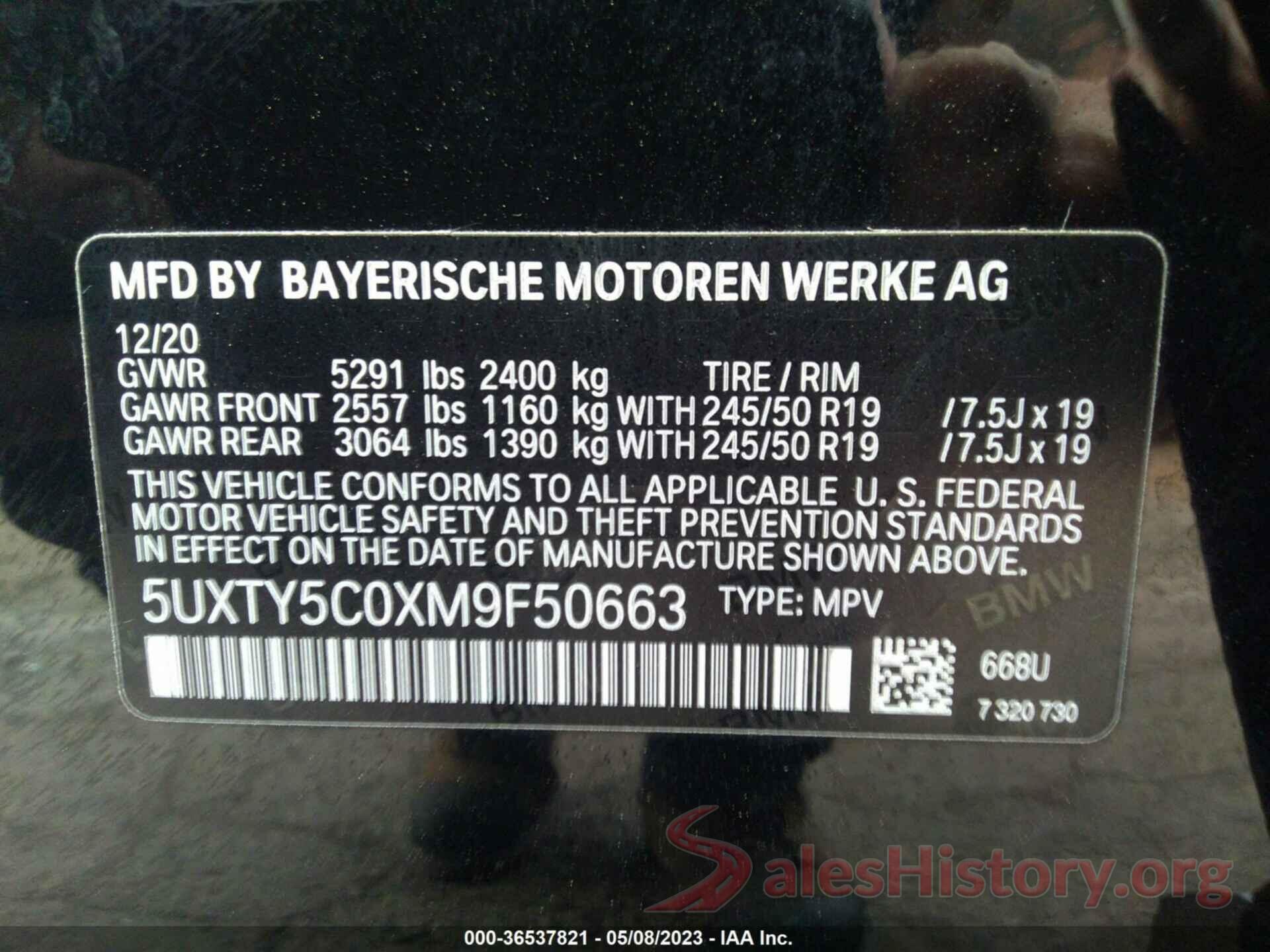 5UXTY5C0XM9F50663 2021 BMW X3