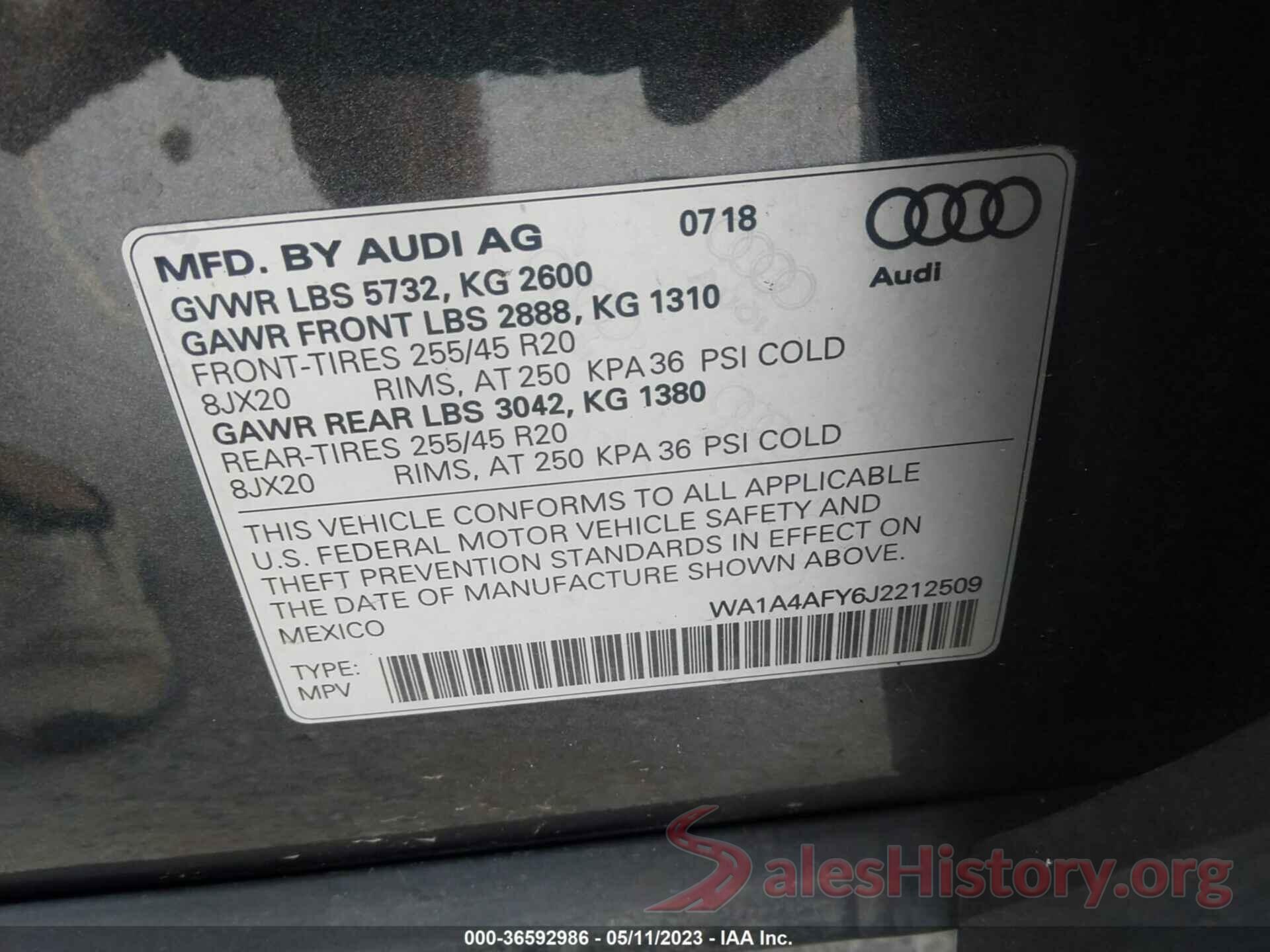 WA1A4AFY6J2212509 2018 AUDI SQ5