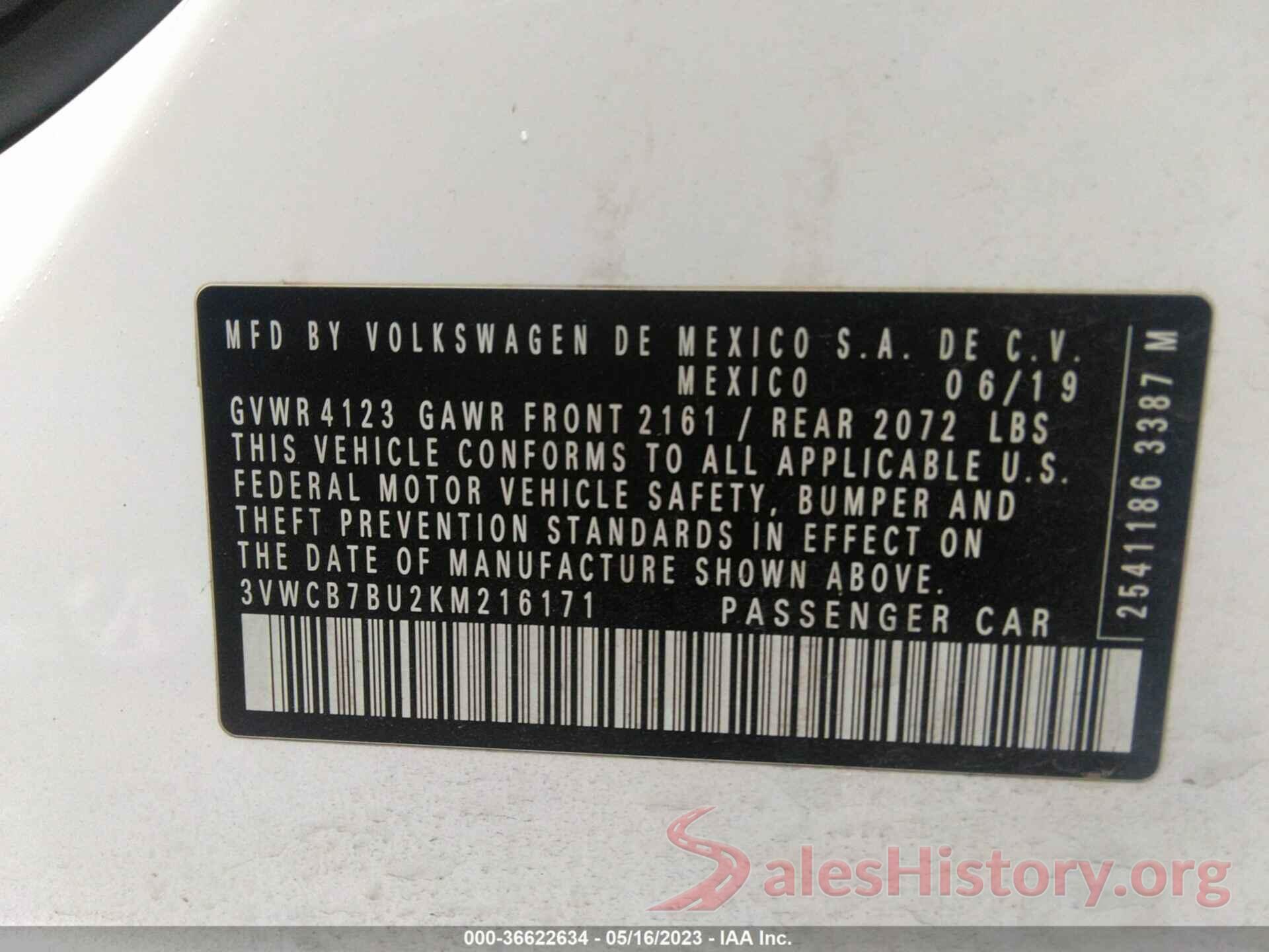 3VWCB7BU2KM216171 2019 VOLKSWAGEN JETTA