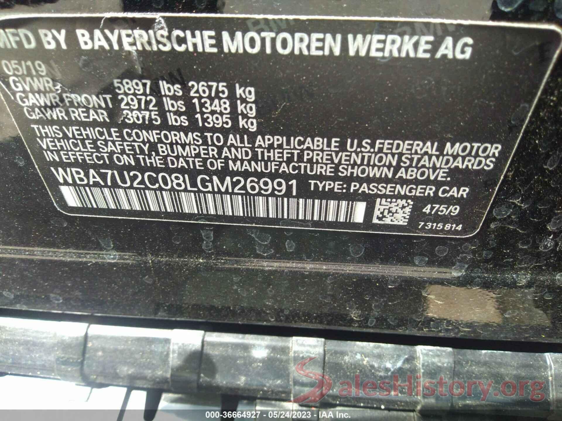 WBA7U2C08LGM26991 2020 BMW 7 SERIES