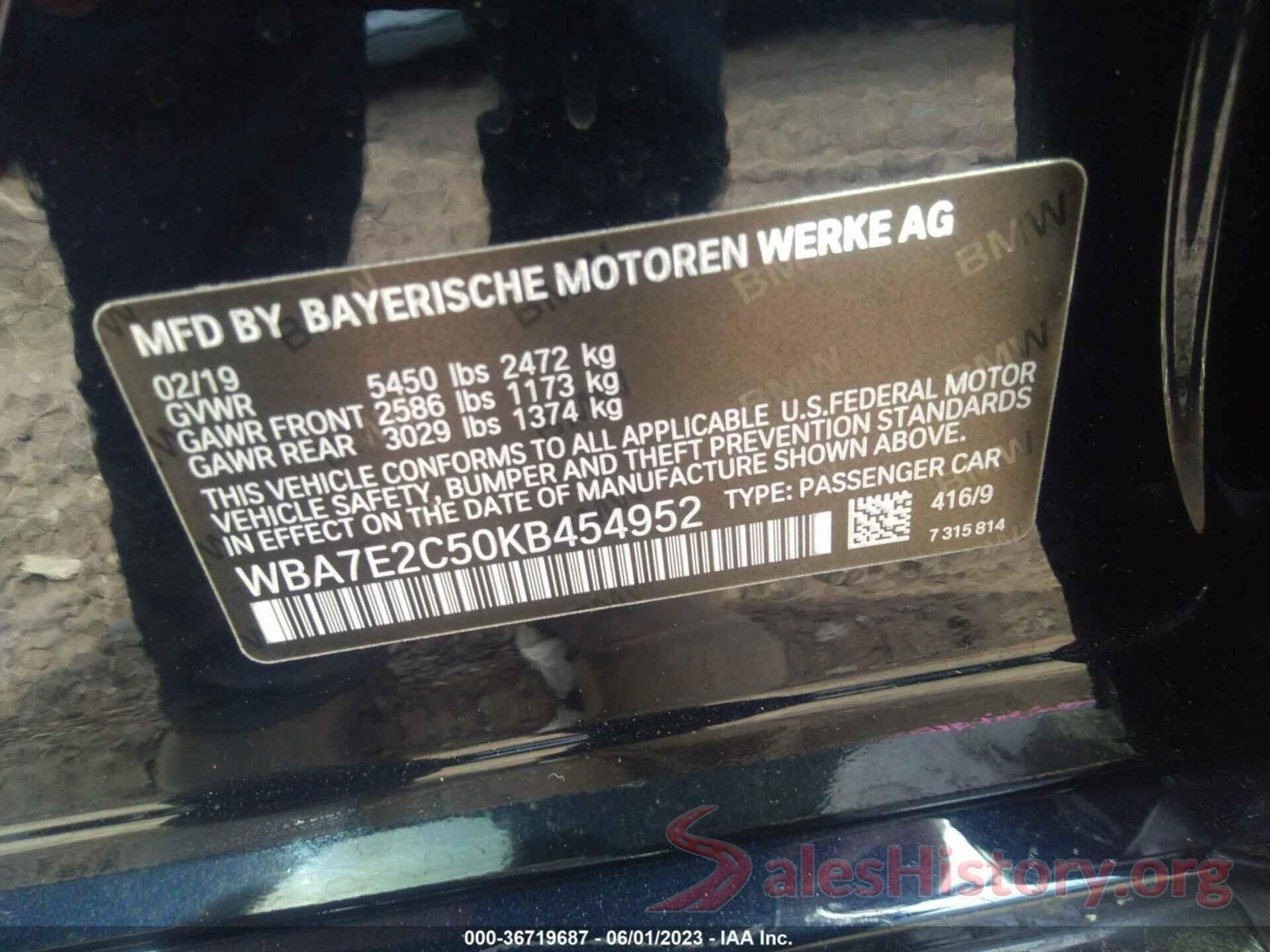 WBA7E2C50KB454952 2019 BMW 7 SERIES