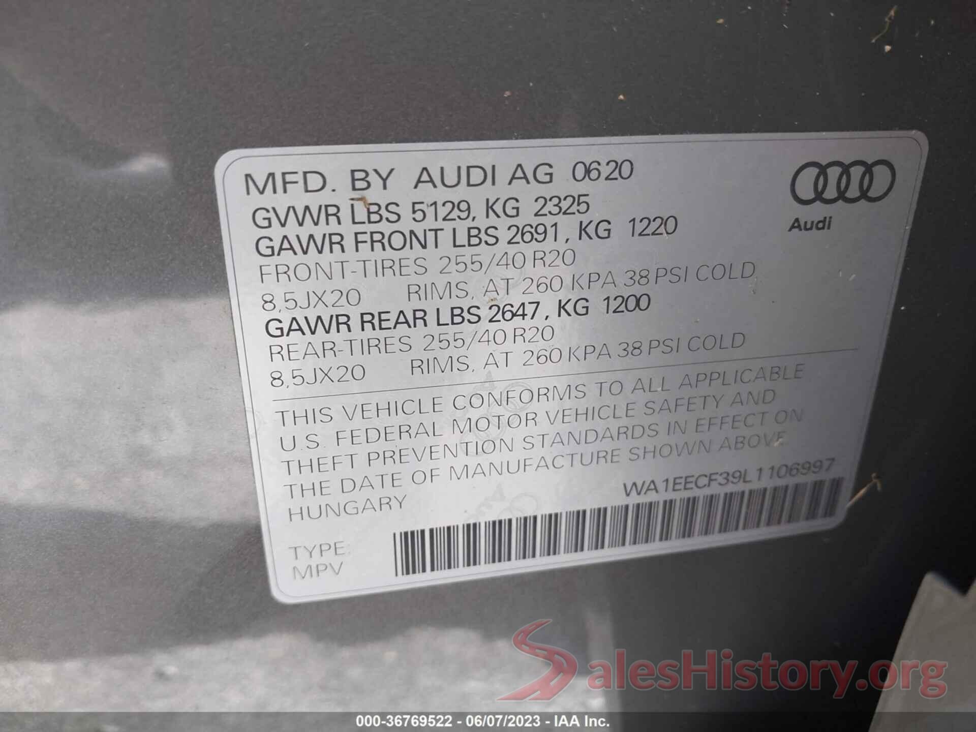 WA1EECF39L1106997 2020 AUDI Q3