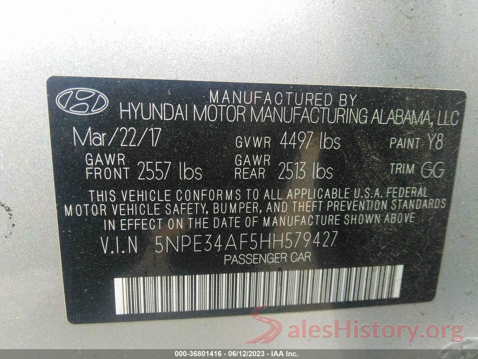 5NPE34AF5HH579427 2017 HYUNDAI SONATA