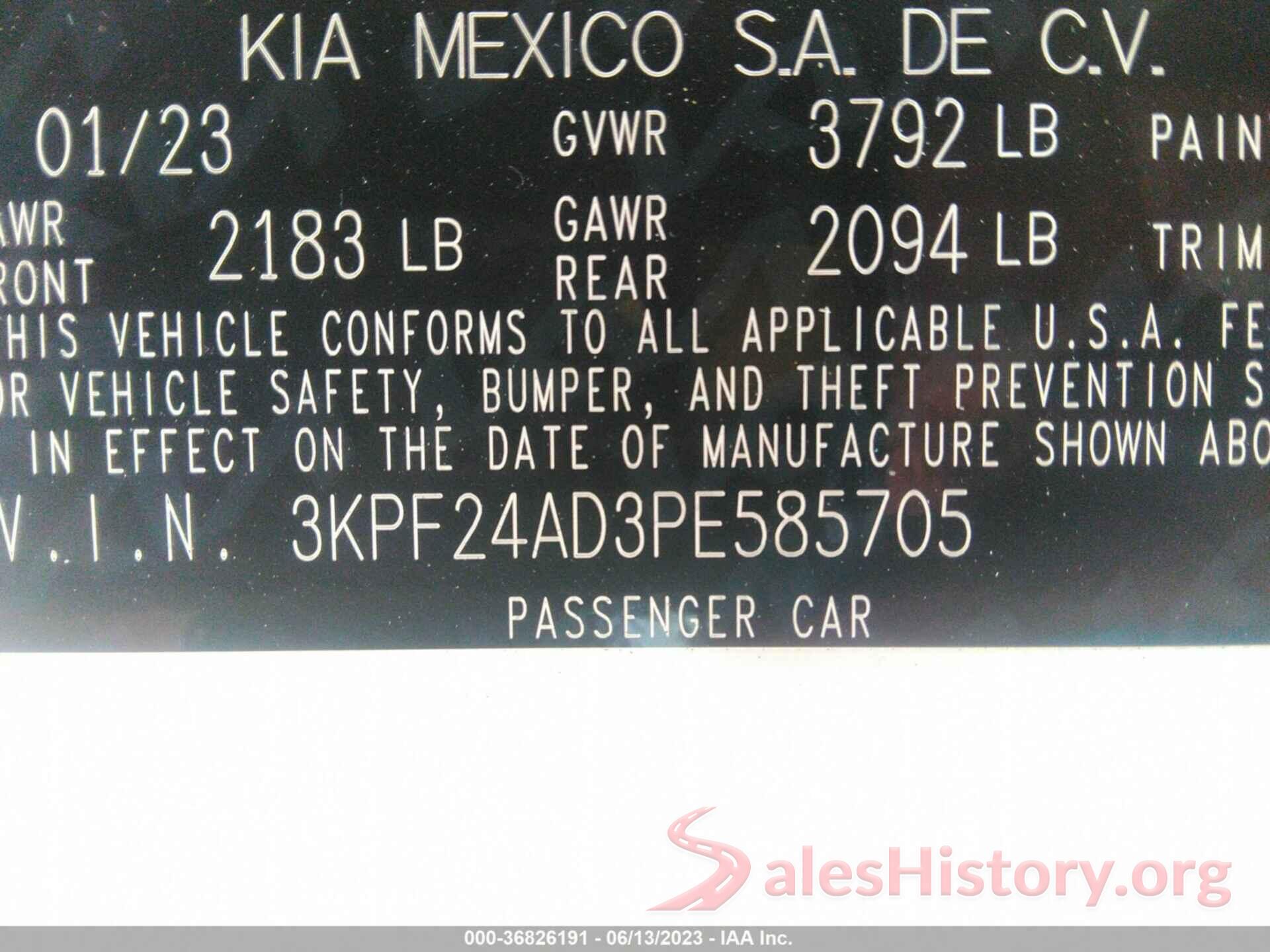 3KPF24AD3PE585705 2023 KIA FORTE