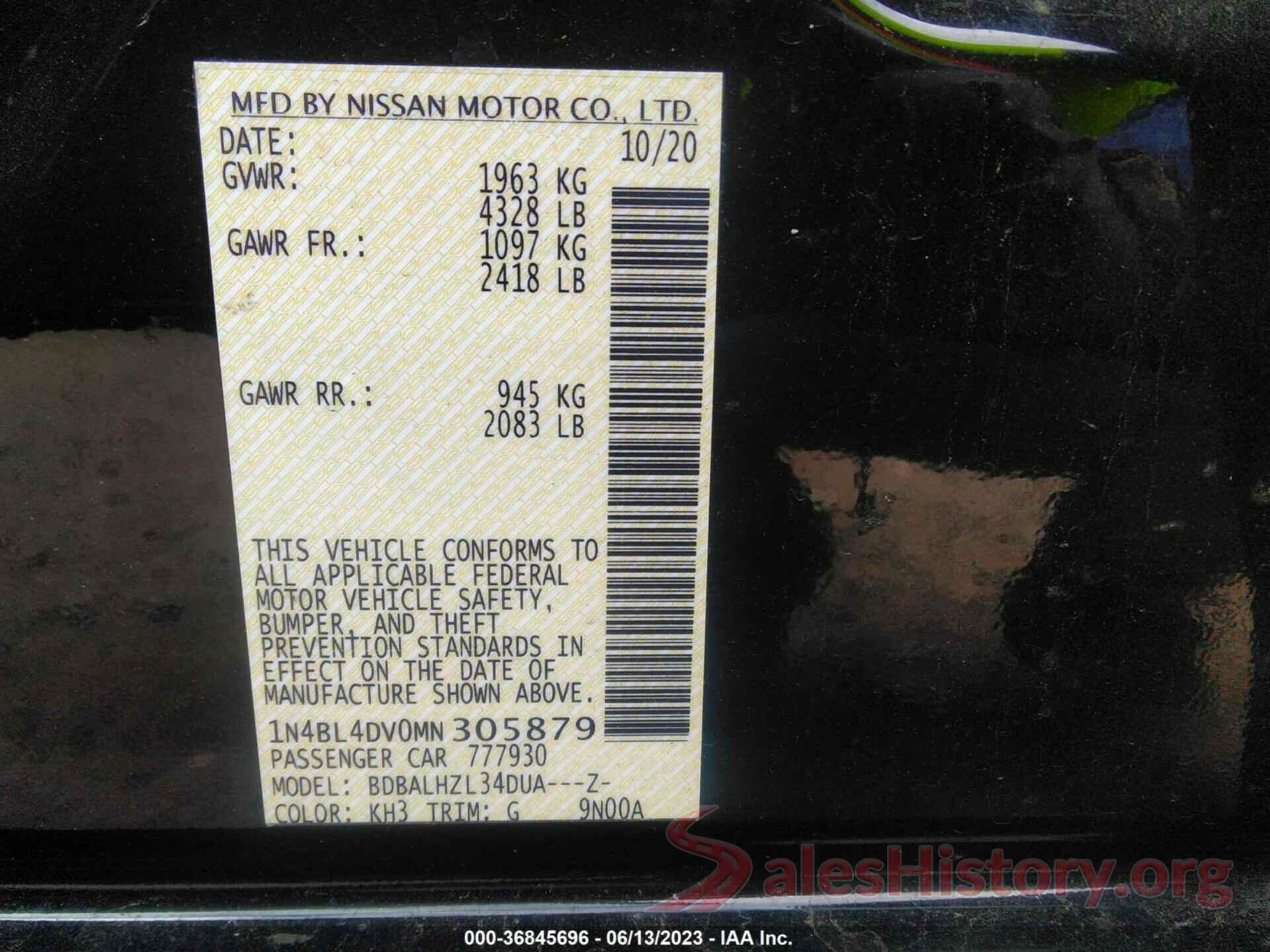 1N4BL4DV0MN305879 2021 NISSAN ALTIMA