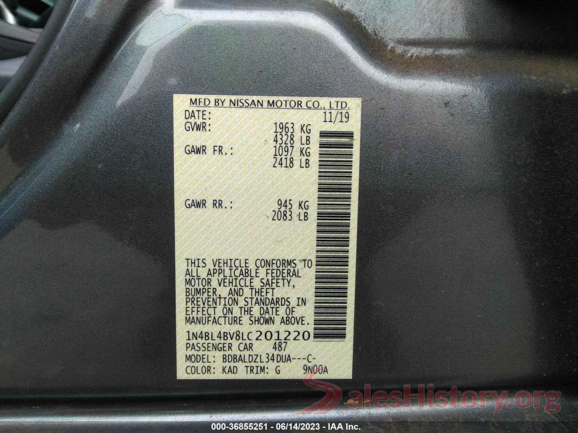 1N4BL4BV8LC201220 2020 NISSAN ALTIMA