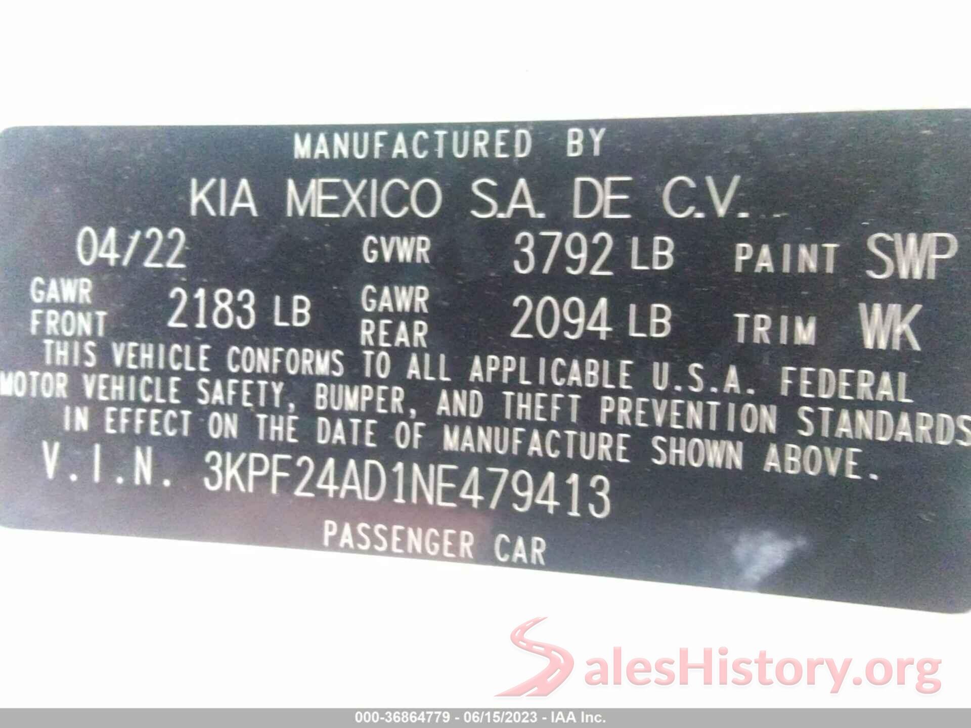 3KPF24AD1NE479413 2022 KIA FORTE