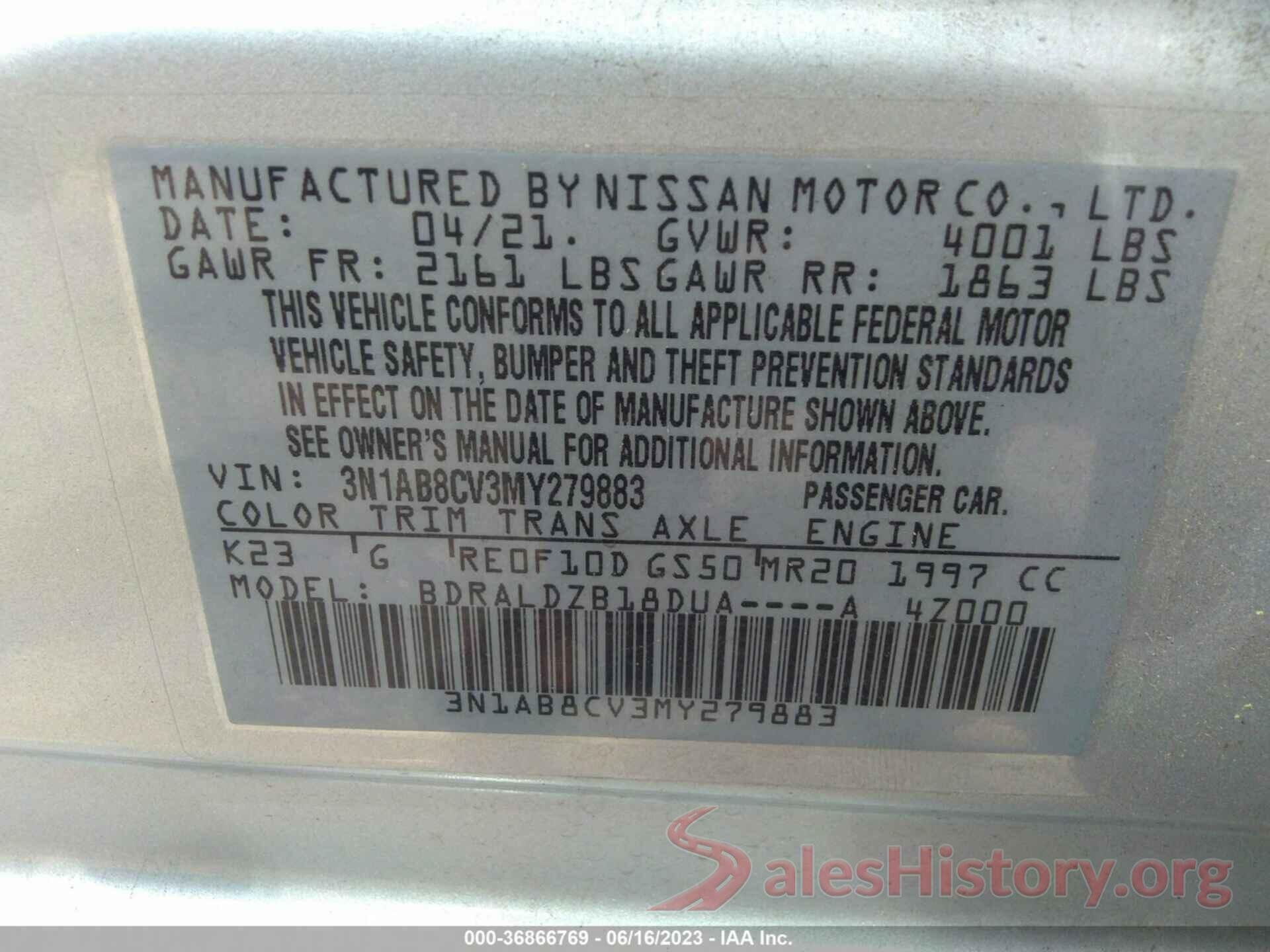 3N1AB8CV3MY279883 2021 NISSAN SENTRA