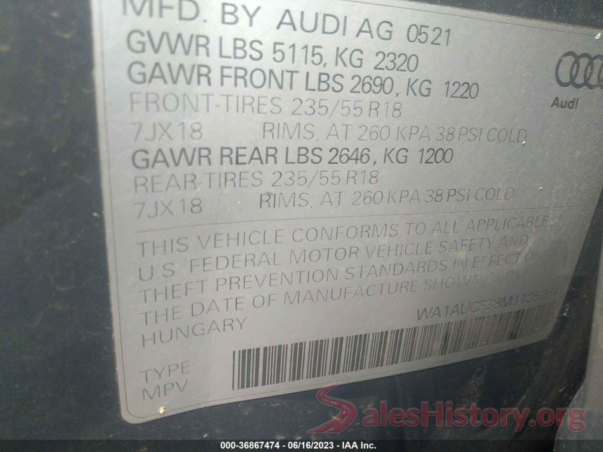 WA1AUCF38M1135264 2021 AUDI Q3