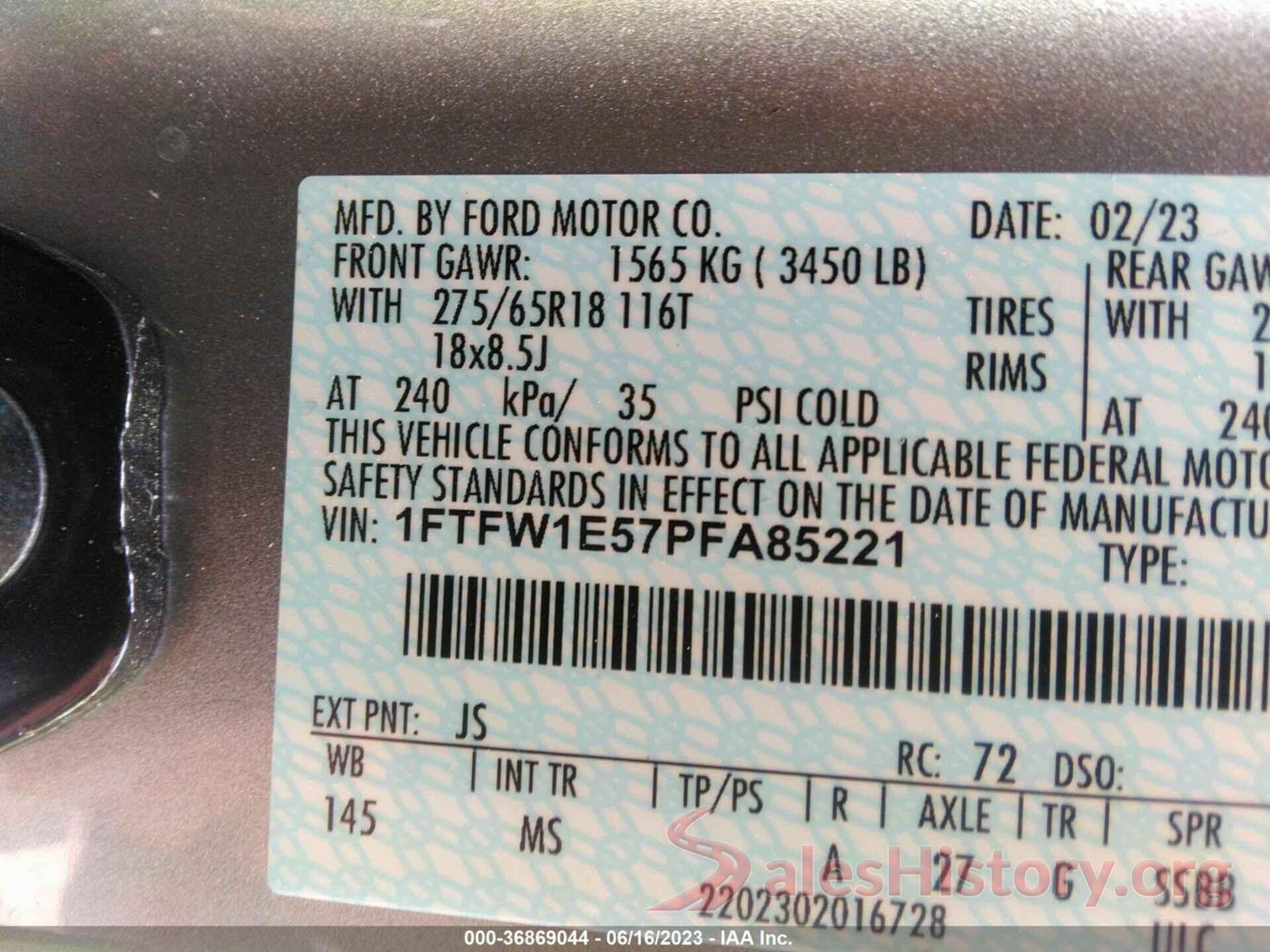 1FTFW1E57PFA85221 2023 FORD F-150