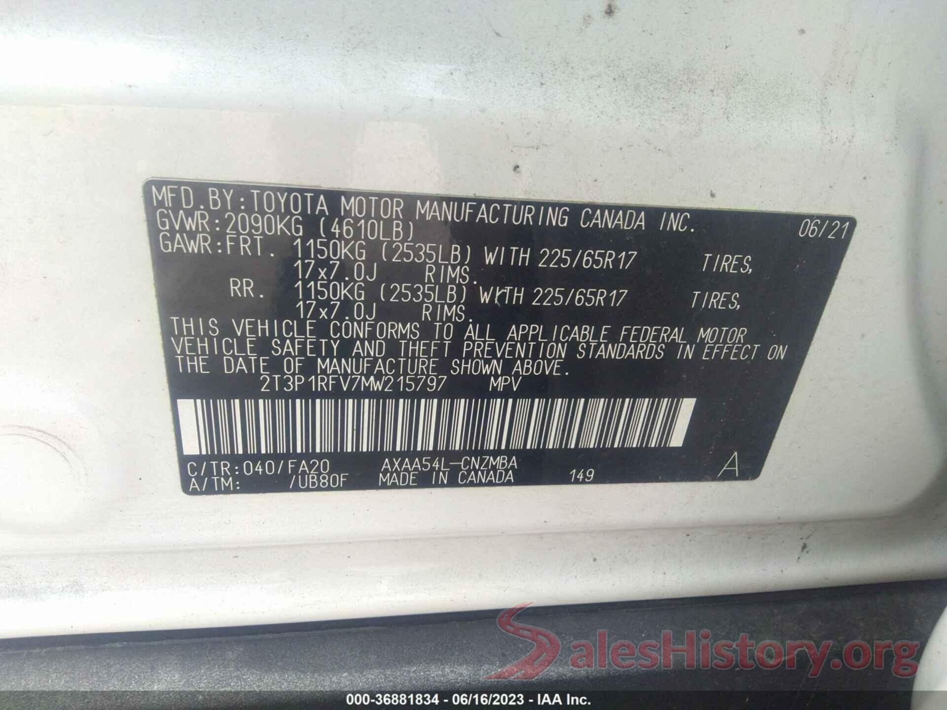 2T3P1RFV7MW215797 2021 TOYOTA RAV4