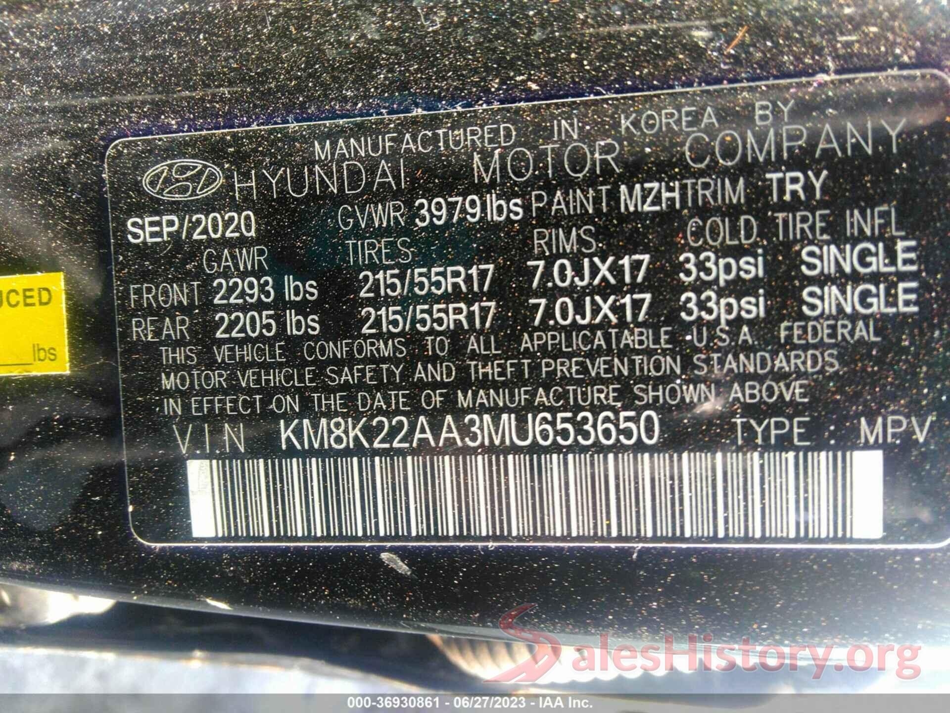 KM8K22AA3MU653650 2021 HYUNDAI KONA