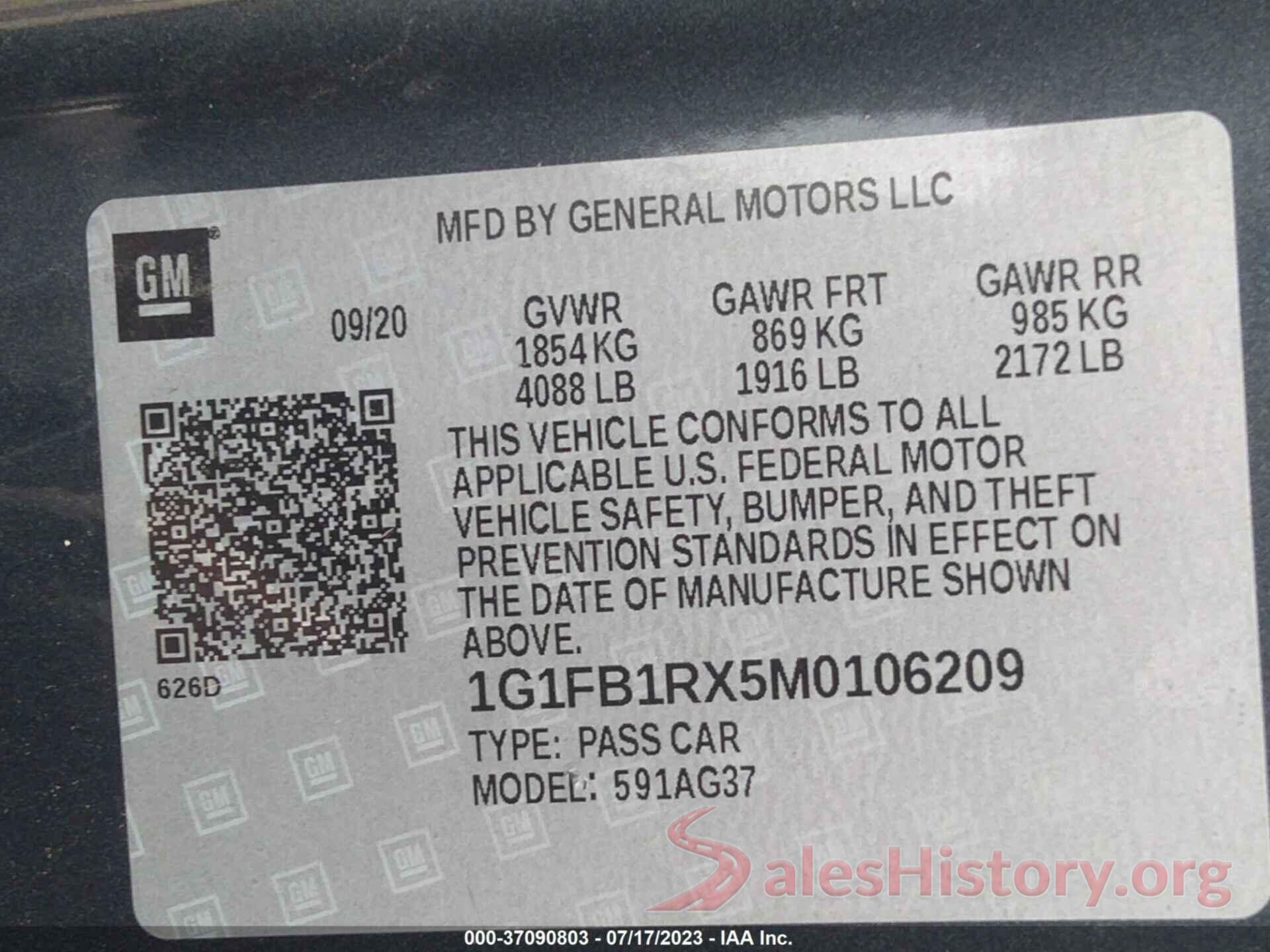 1G1FB1RX5M0106209 2021 CHEVROLET CAMARO