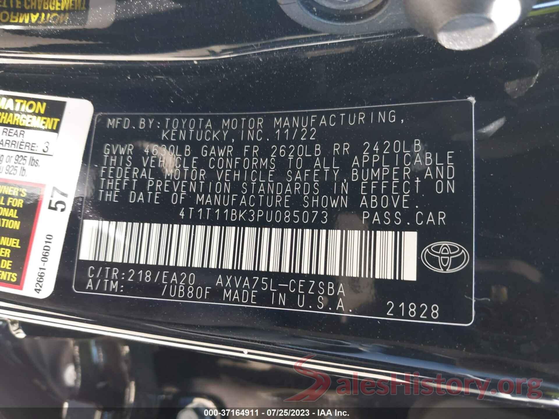 4T1T11BK3PU085073 2023 TOYOTA CAMRY