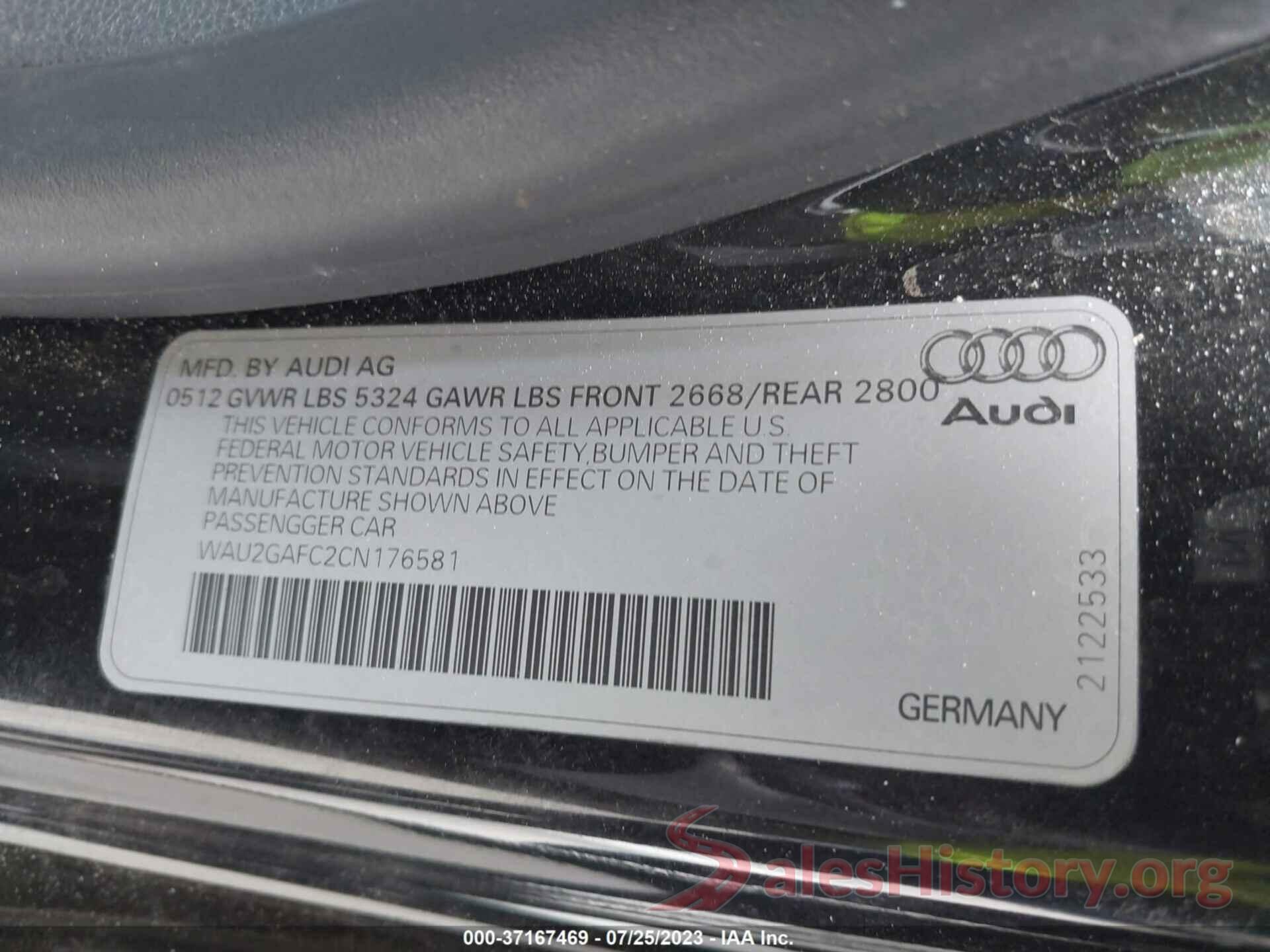 WAU2GAFC2CN176581 2012 AUDI A7