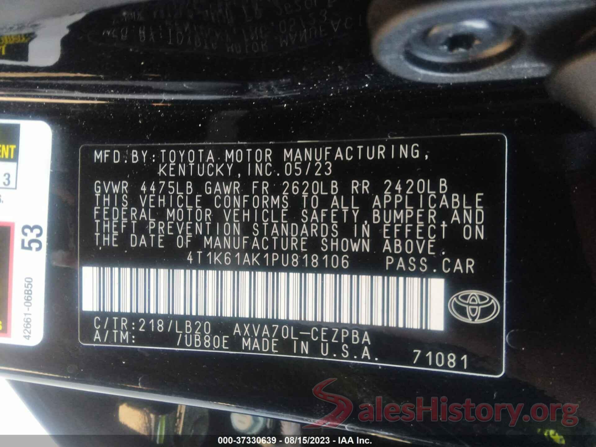 4T1K61AK1PU818106 2023 TOYOTA CAMRY