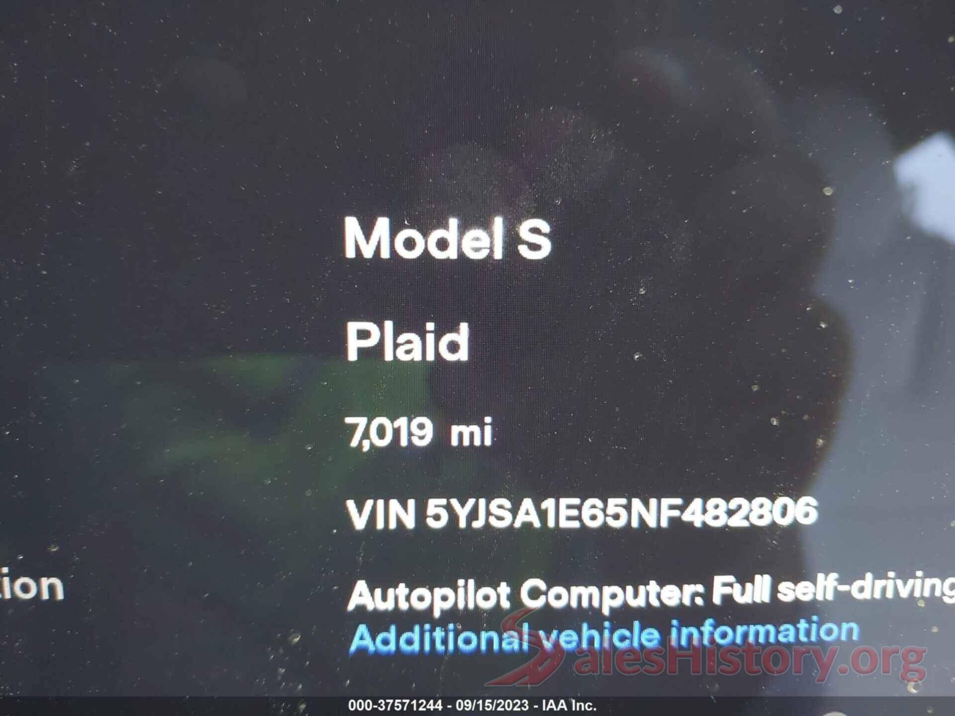 5YJSA1E65NF482806 2022 TESLA MODEL S