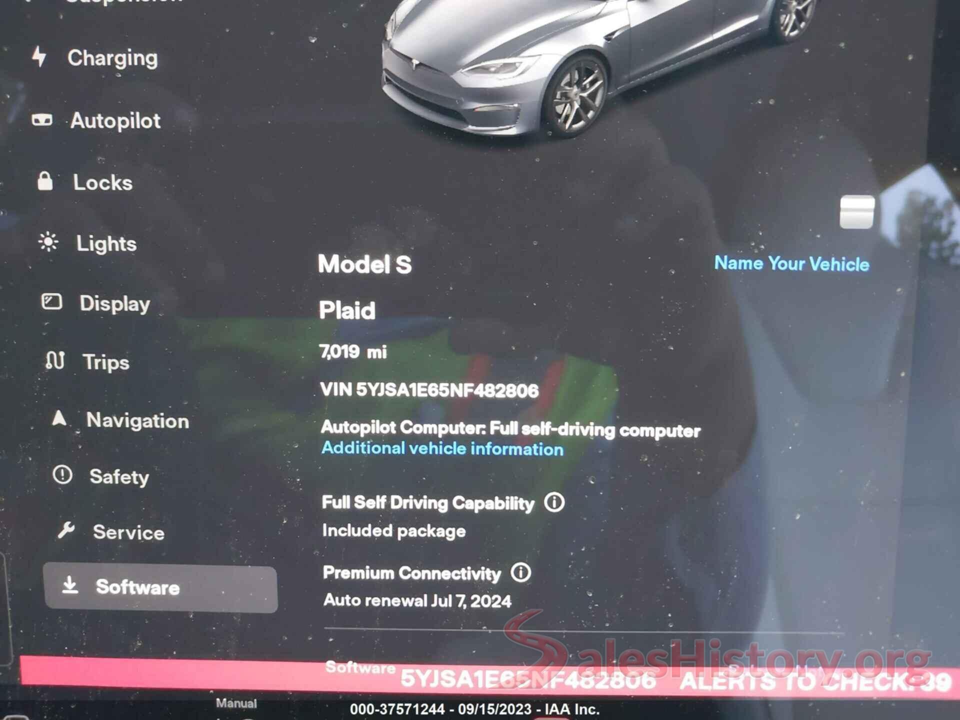 5YJSA1E65NF482806 2022 TESLA MODEL S