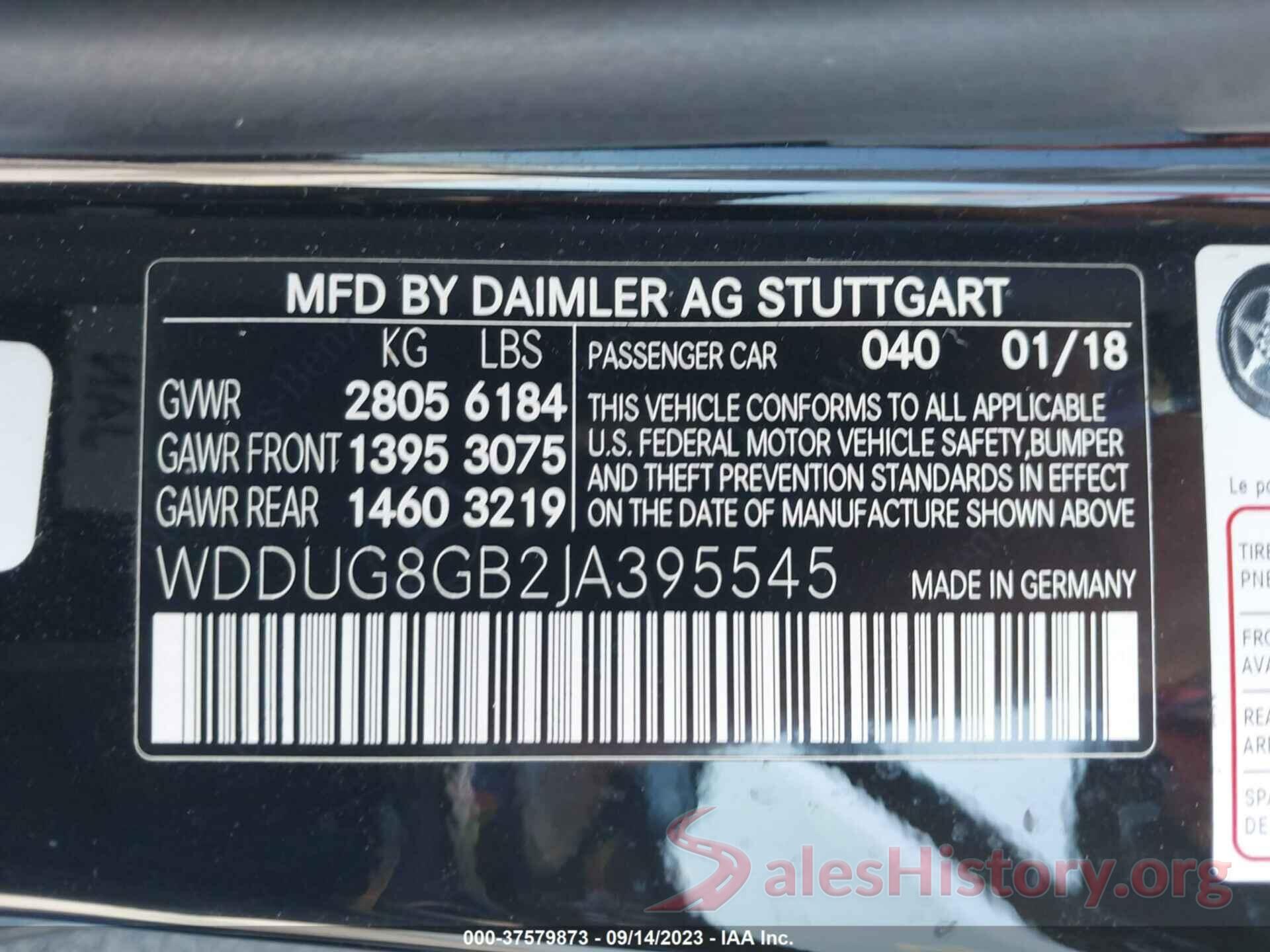 WDDUG8GB2JA395545 2018 MERCEDES-BENZ S