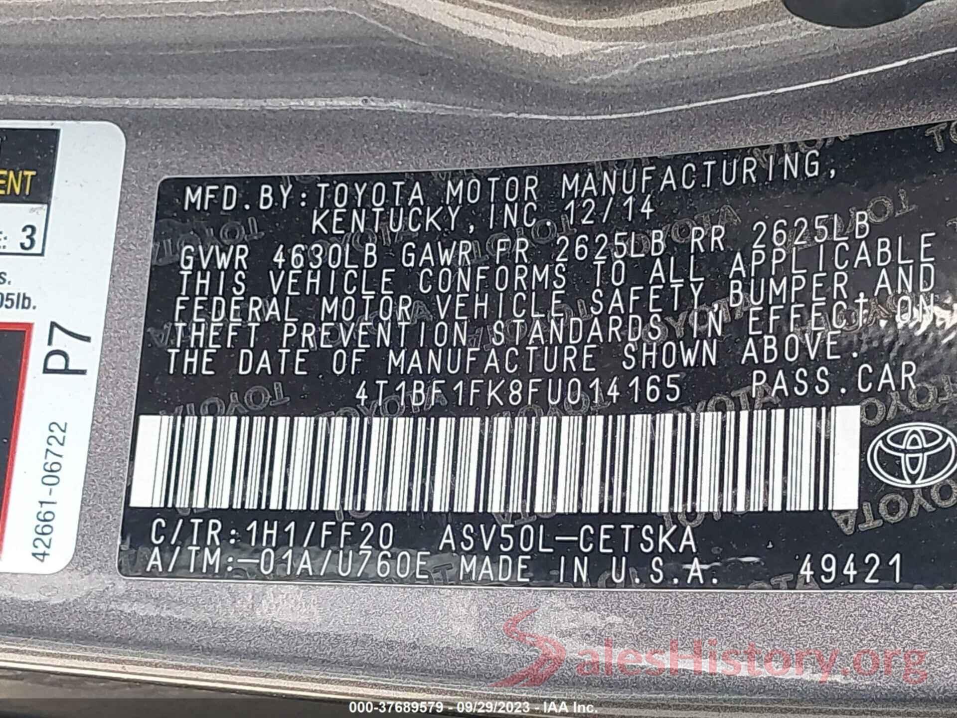 4T1BF1FK8FU014165 2015 TOYOTA CAMRY