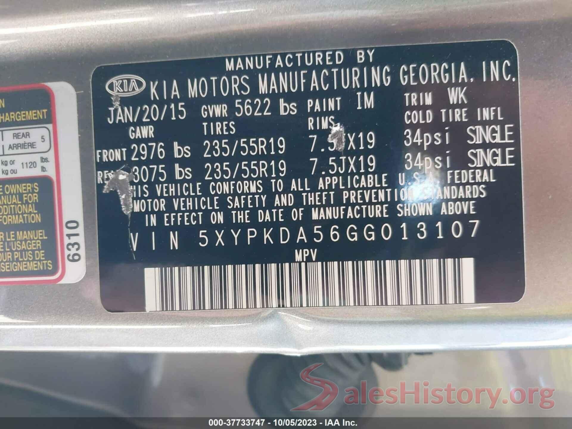 5XYPKDA56GG013107 2016 KIA SORENTO