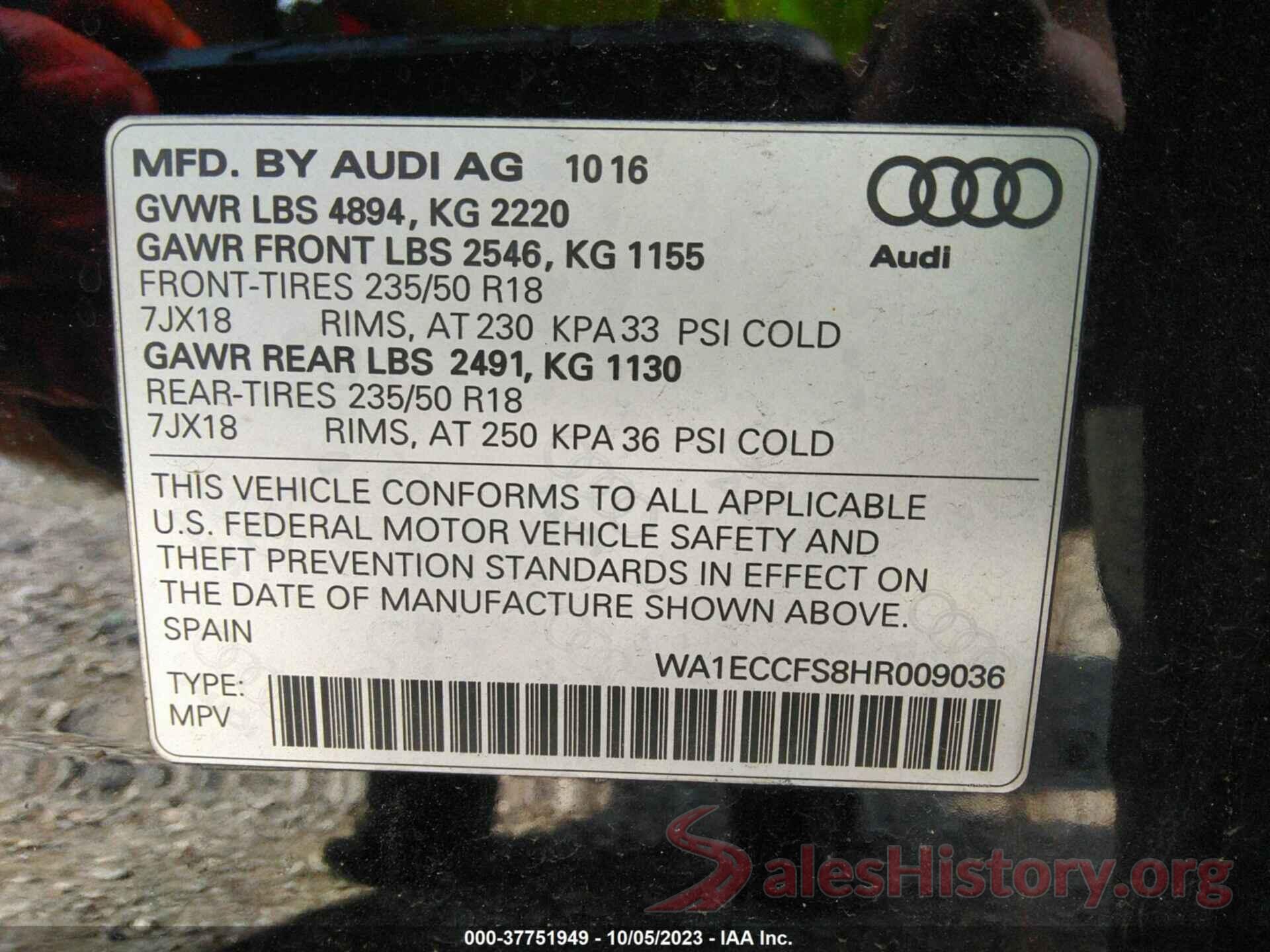 WA1ECCFS8HR009036 2017 AUDI Q3