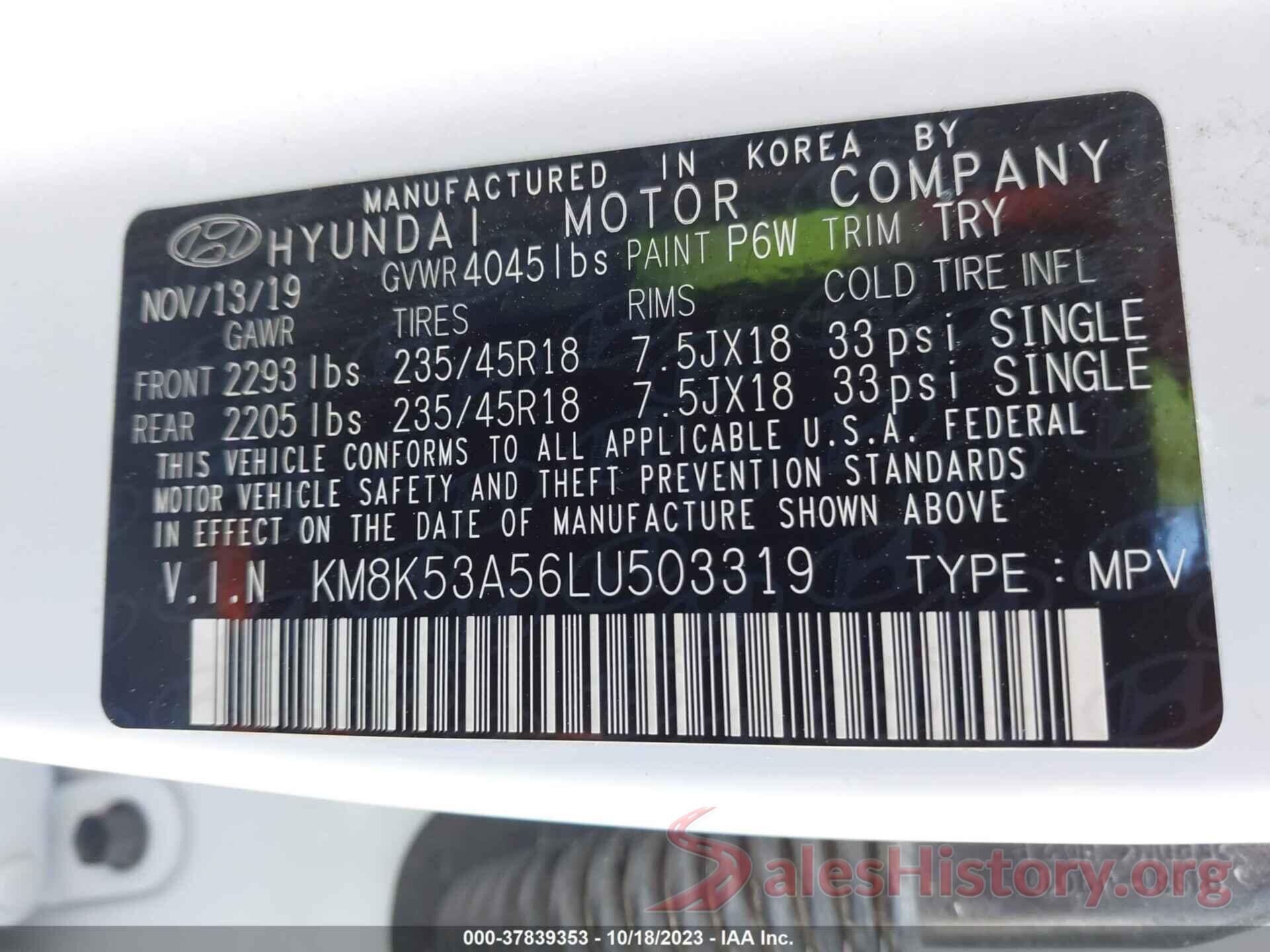 KM8K53A56LU503319 2020 HYUNDAI KONA