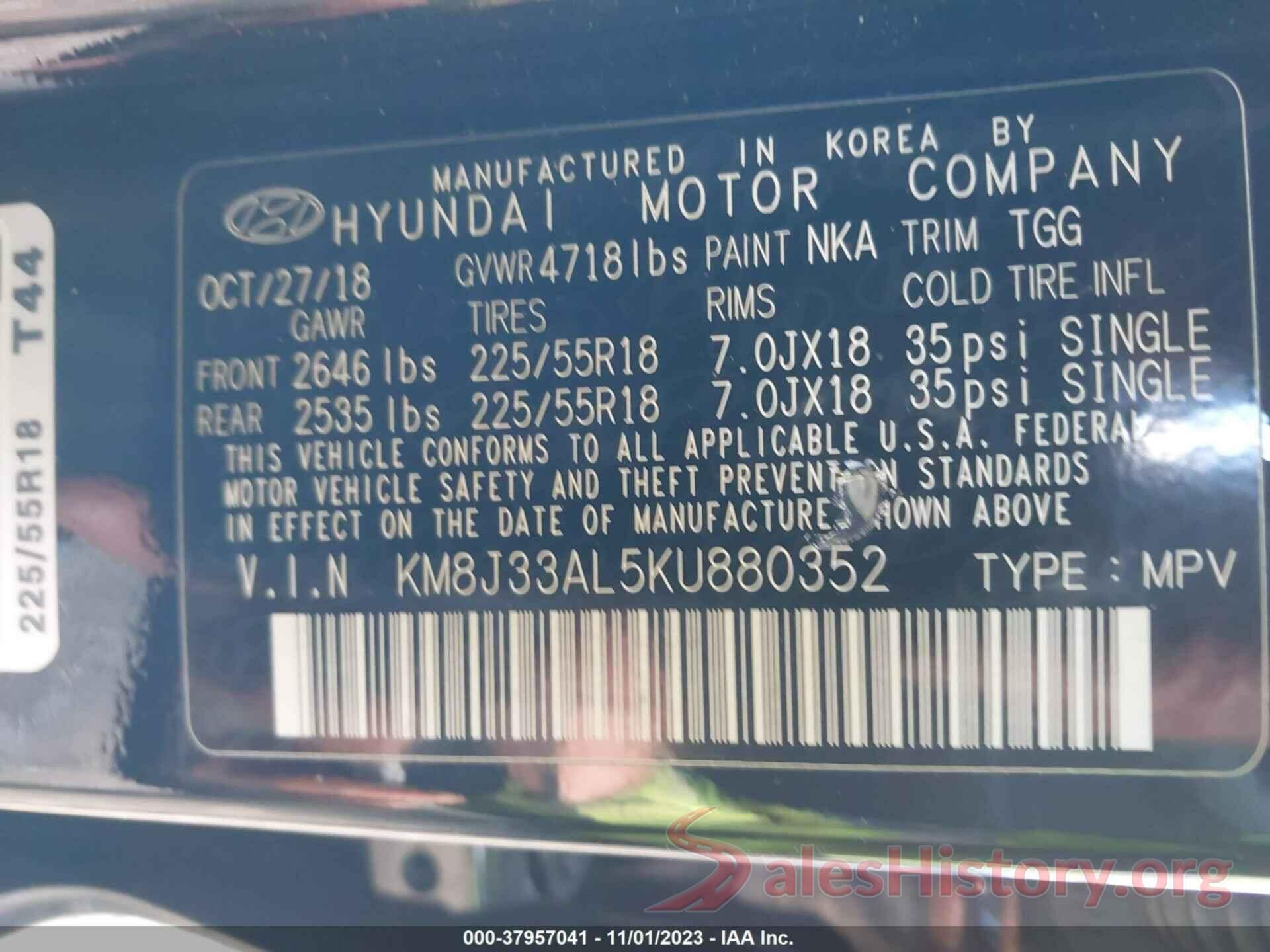 KM8J33AL5KU880352 2019 HYUNDAI TUCSON