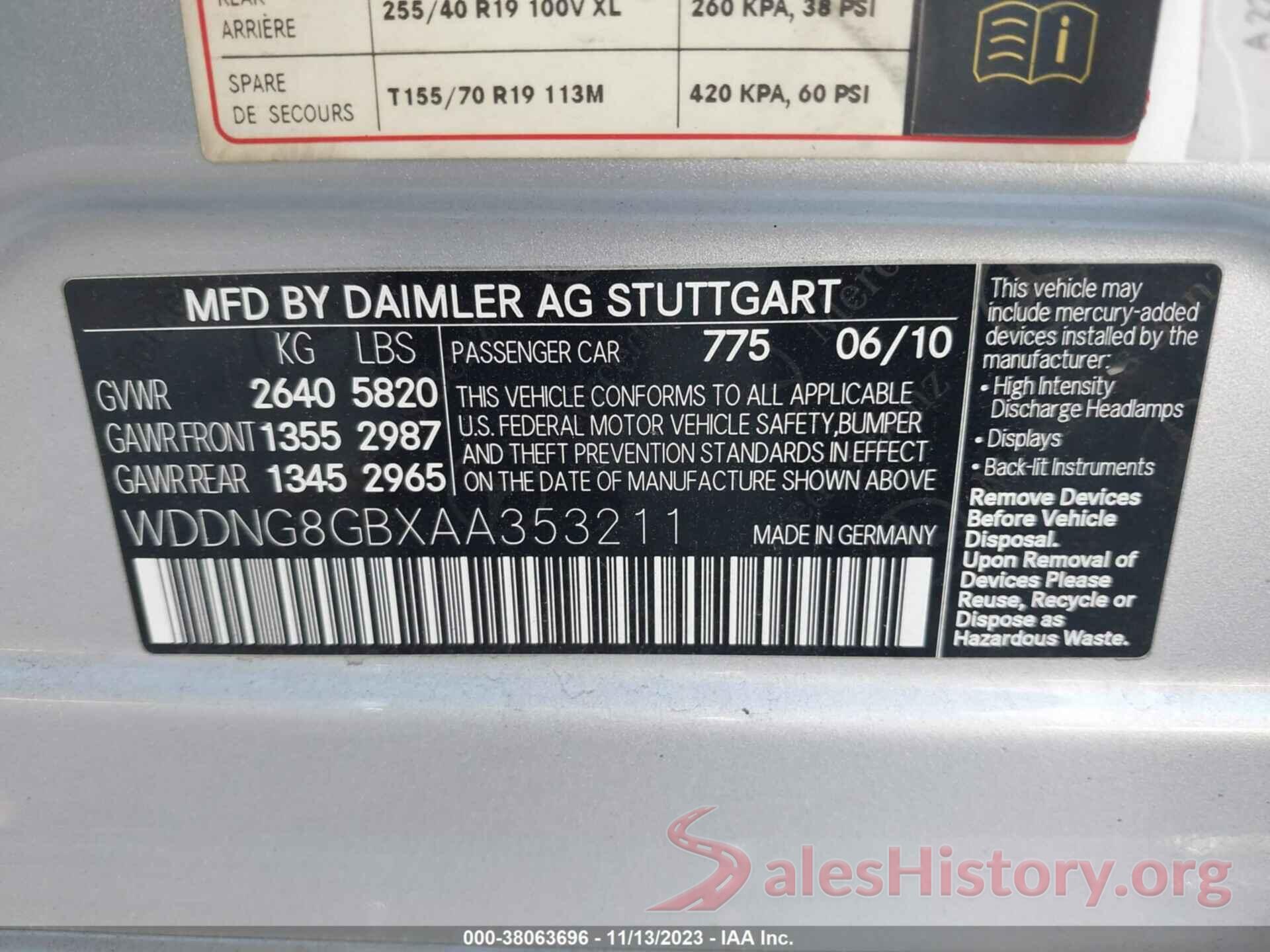 WDDNG8GBXAA353211 2010 MERCEDES-BENZ S