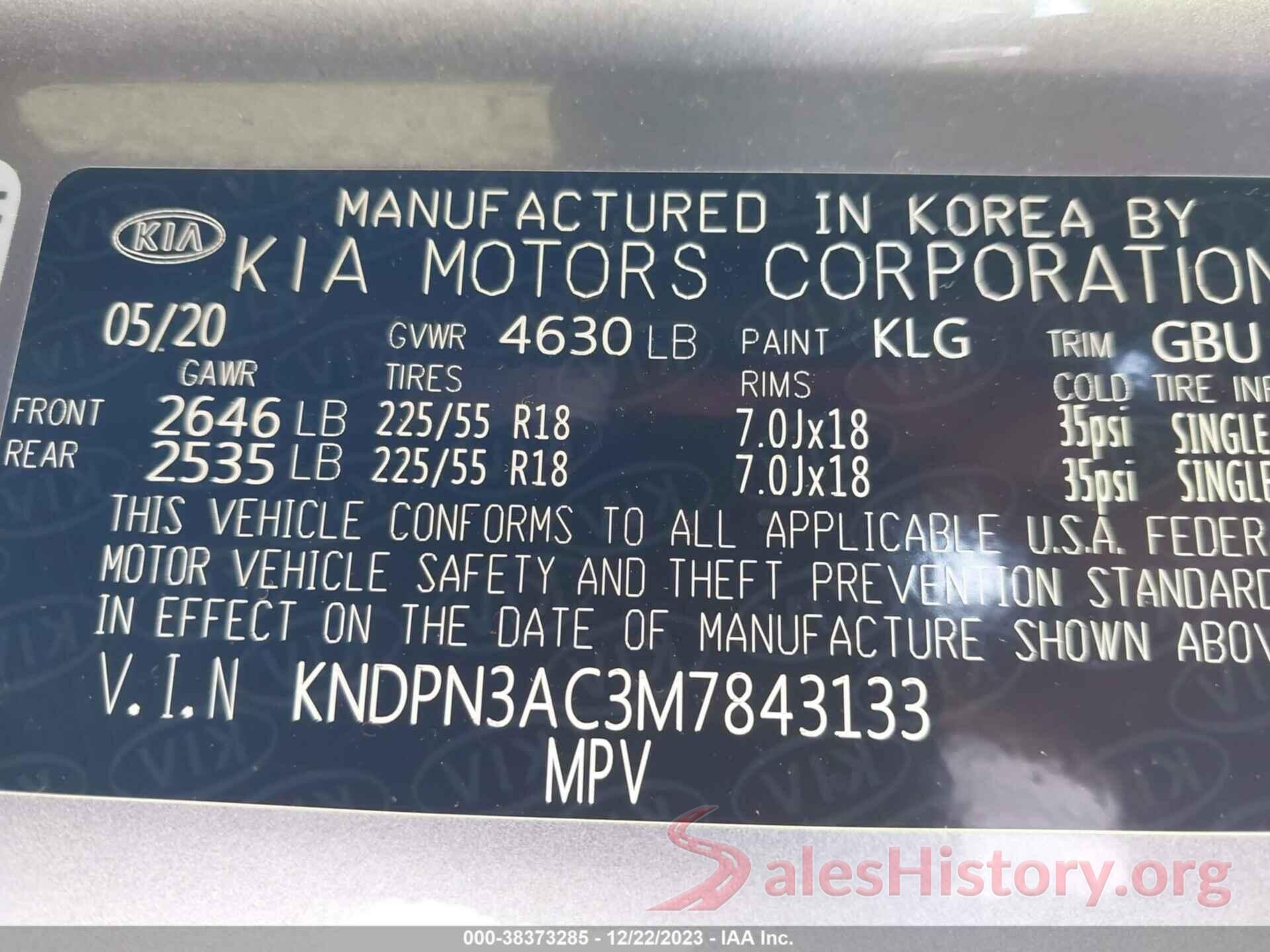 KNDPN3AC3M7843133 2021 KIA SPORTAGE