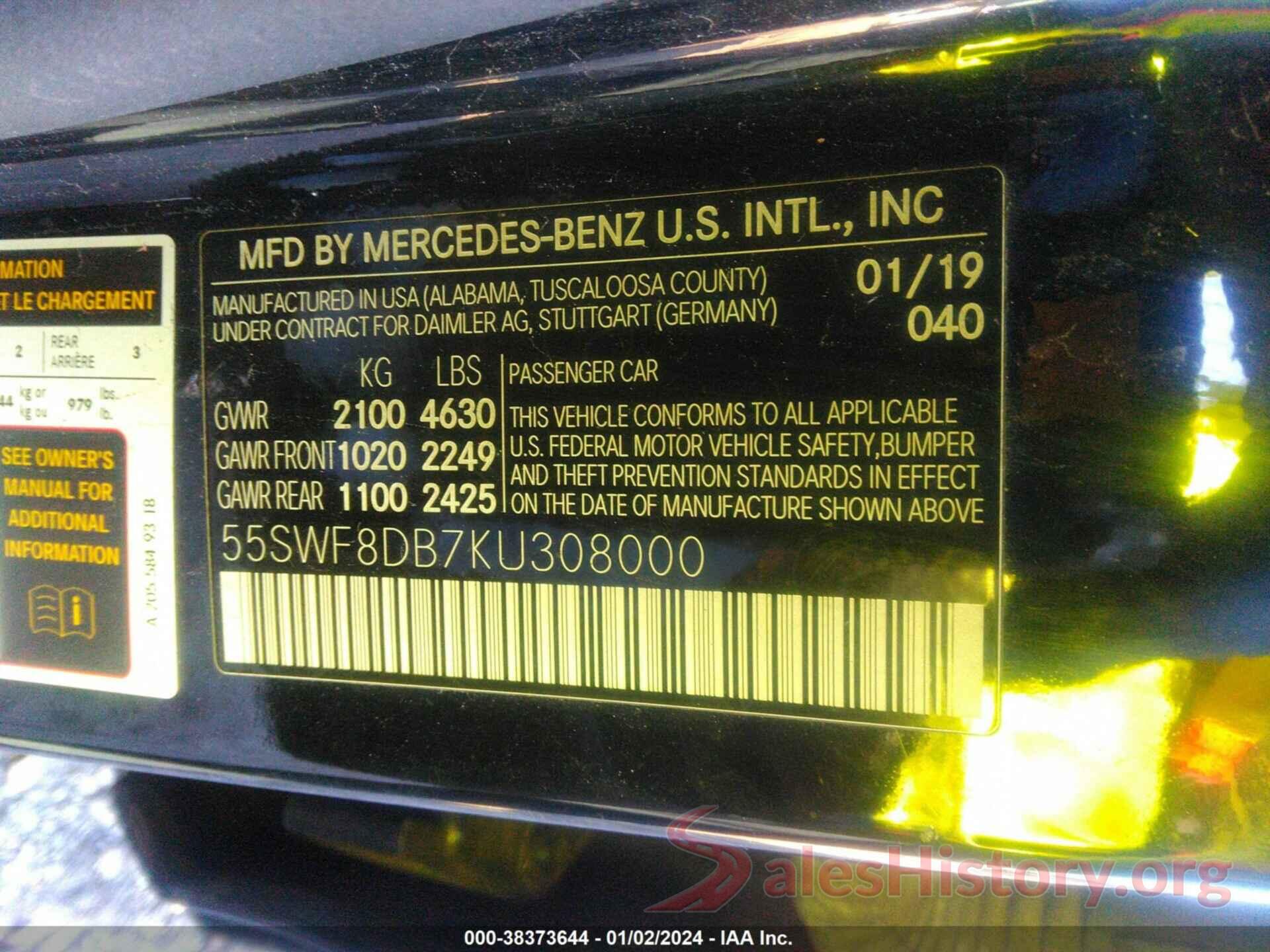 55SWF8DB7KU308000 2019 MERCEDES-BENZ C