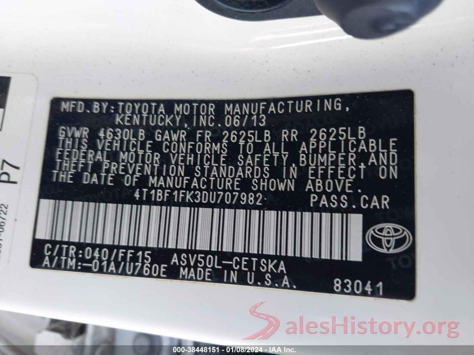 4T1BF1FK3DU707982 2013 TOYOTA CAMRY