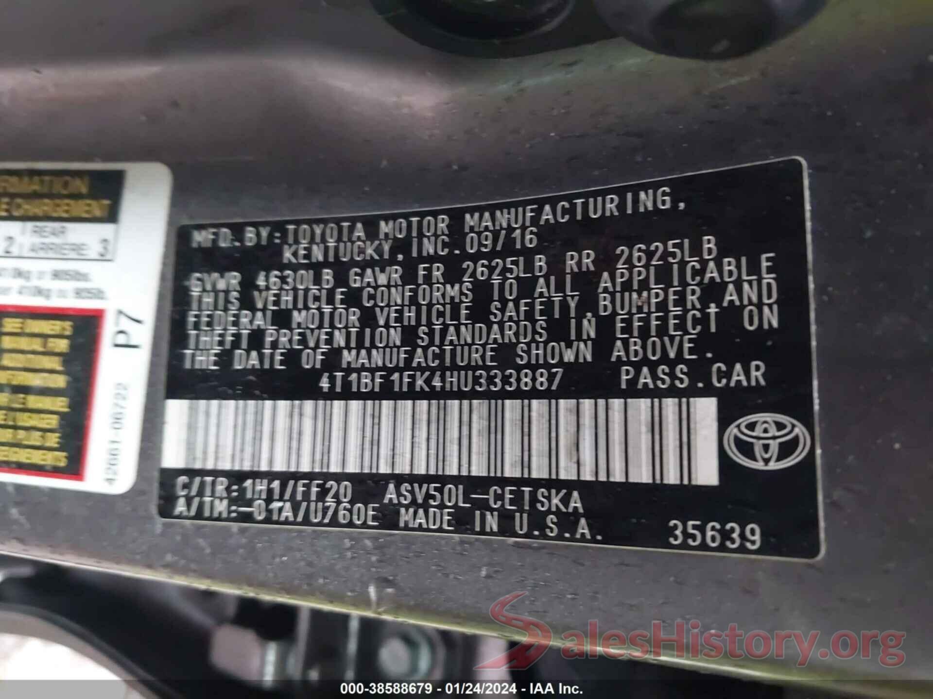 4T1BF1FK4HU333887 2017 TOYOTA CAMRY