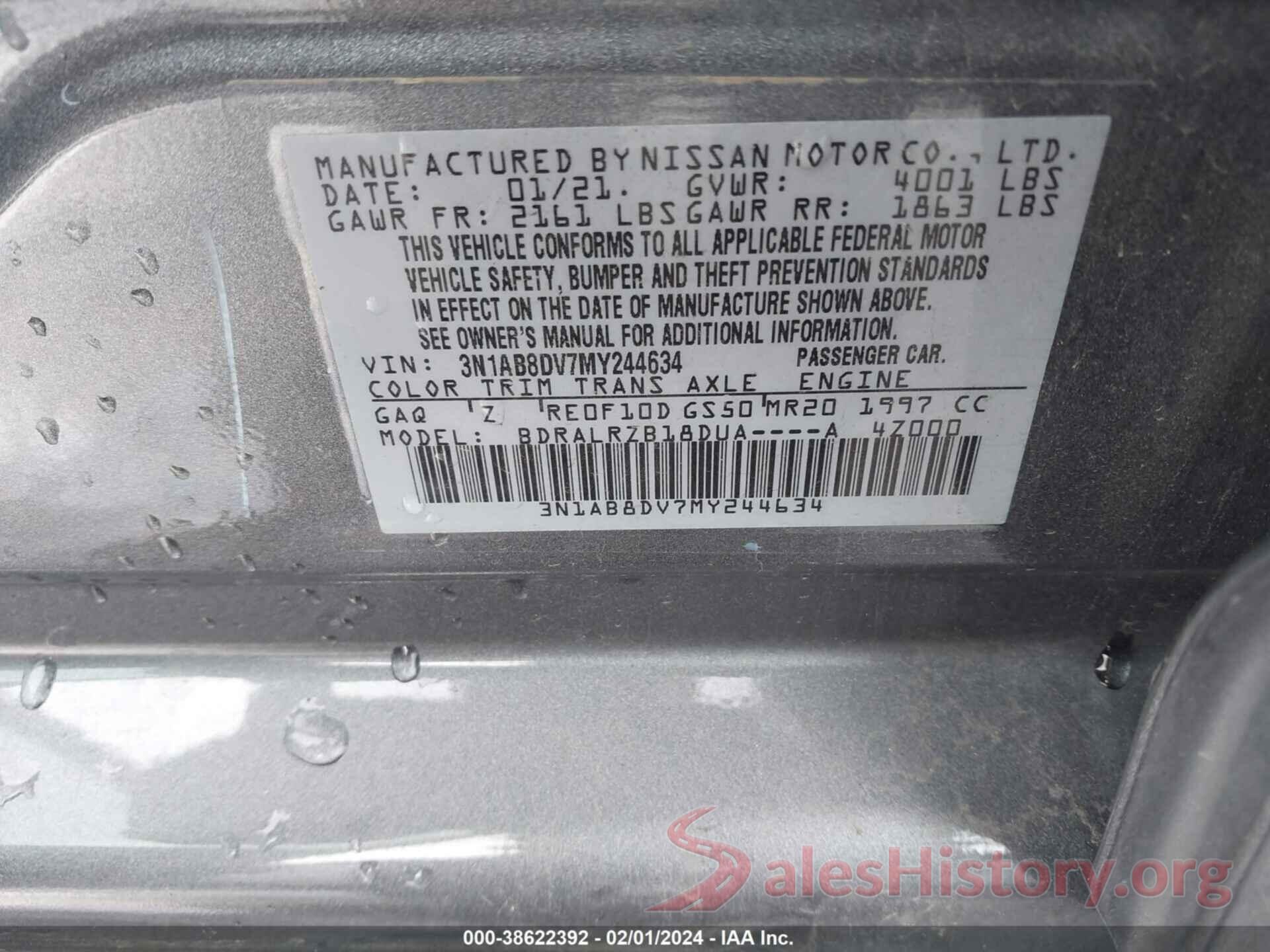 3N1AB8DV7MY244634 2021 NISSAN SENTRA