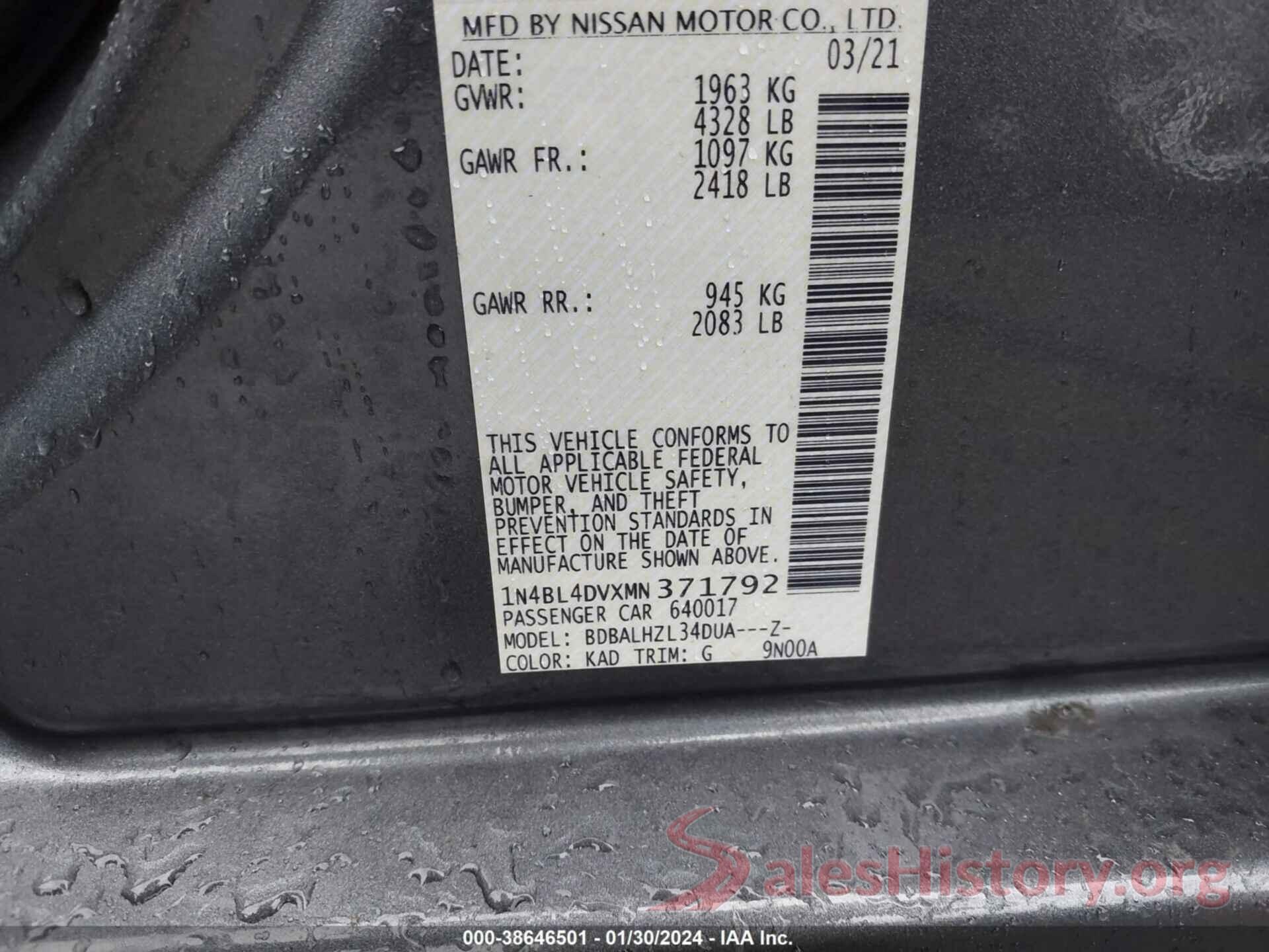 1N4BL4DVXMN371792 2021 NISSAN ALTIMA