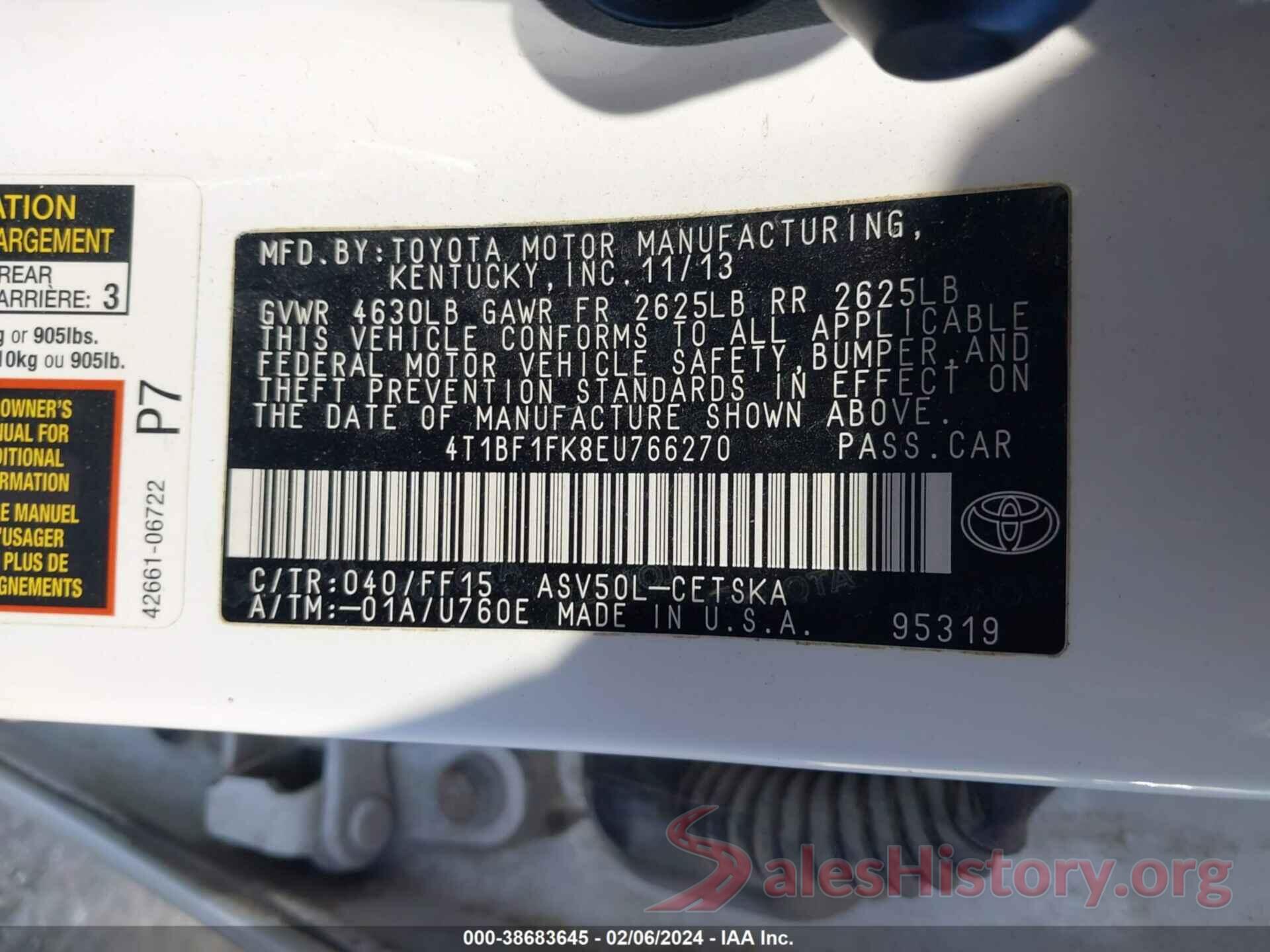 4T1BF1FK8EU766270 2014 TOYOTA CAMRY