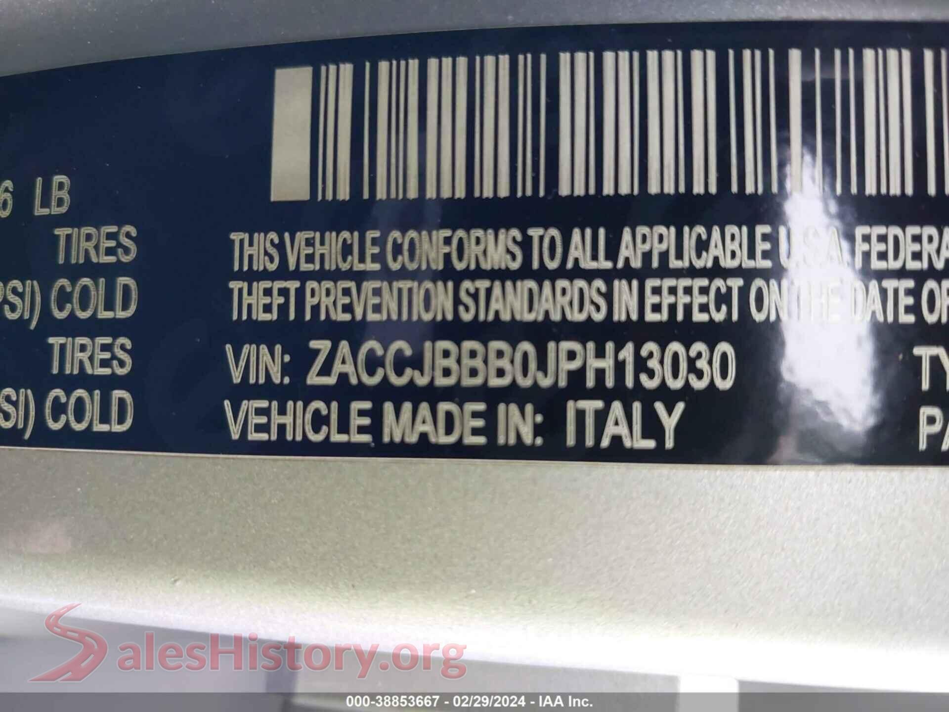 2018 JEEP RENEGADE VIN ZACCJBBB0JPH13030, engine bay