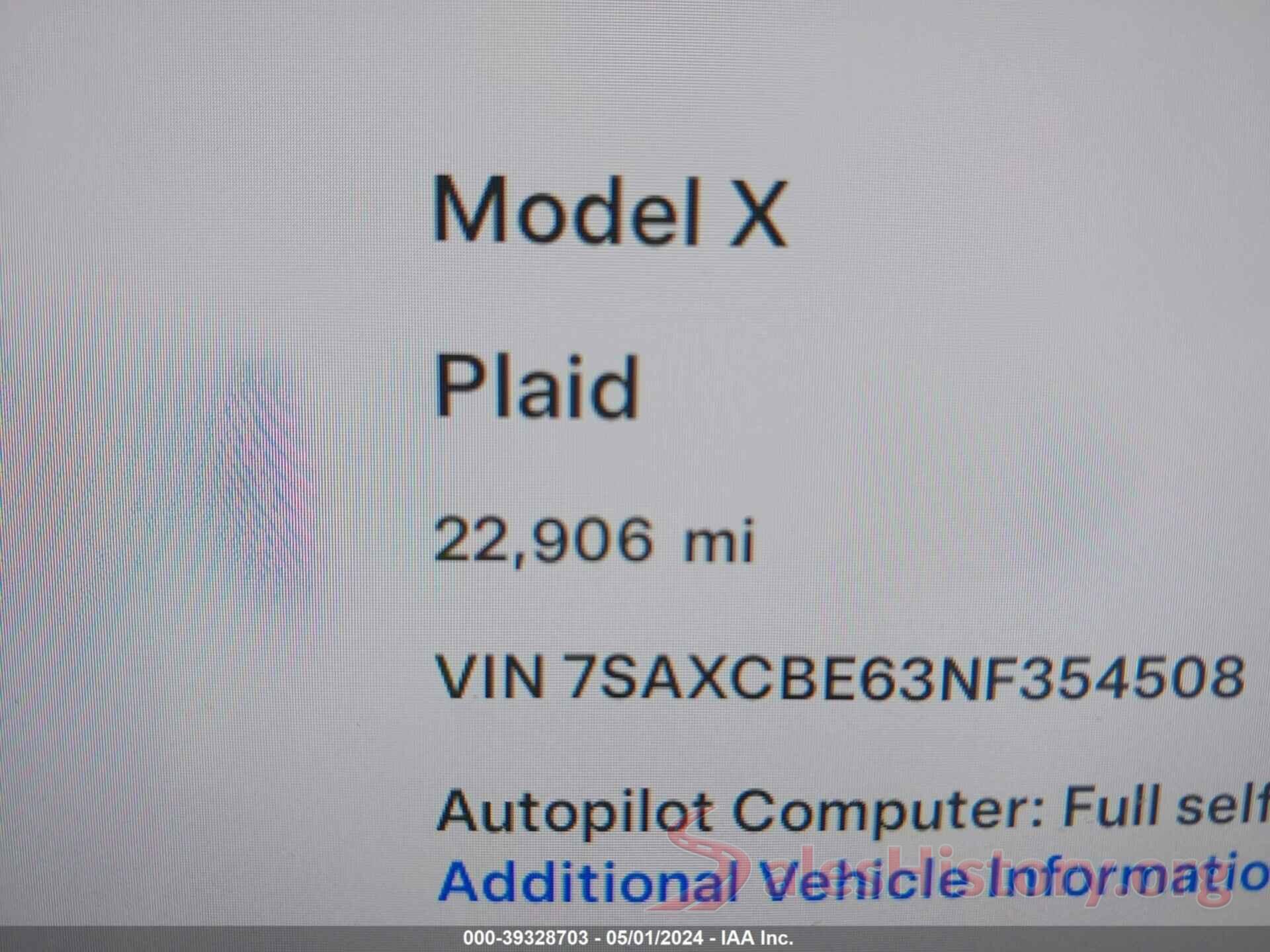 7SAXCBE63NF354508 2022 TESLA MODEL X