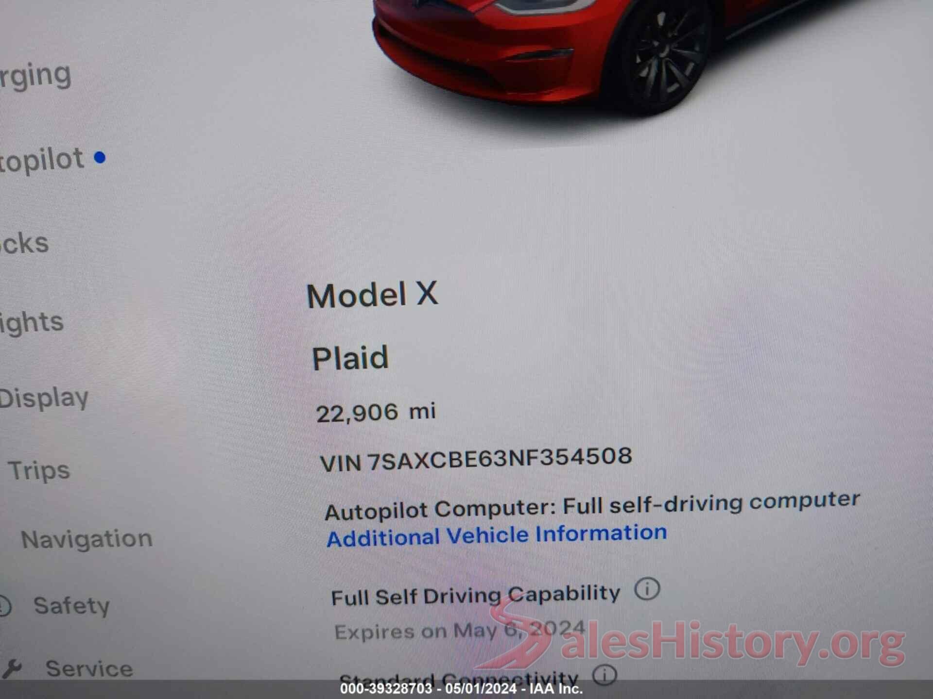 7SAXCBE63NF354508 2022 TESLA MODEL X