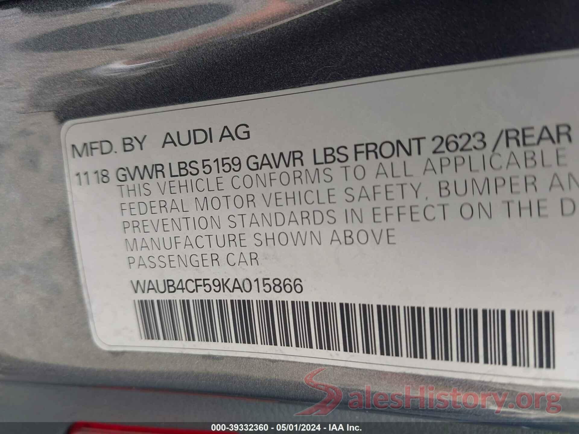 WAUB4CF59KA015866 2019 AUDI S5