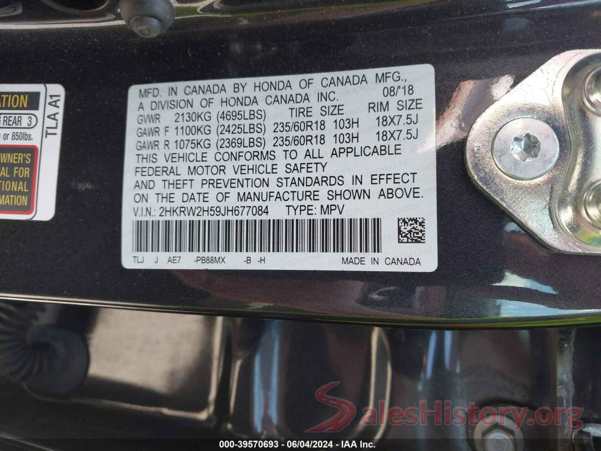 2HKRW2H59JH677084 2018 HONDA CR-V