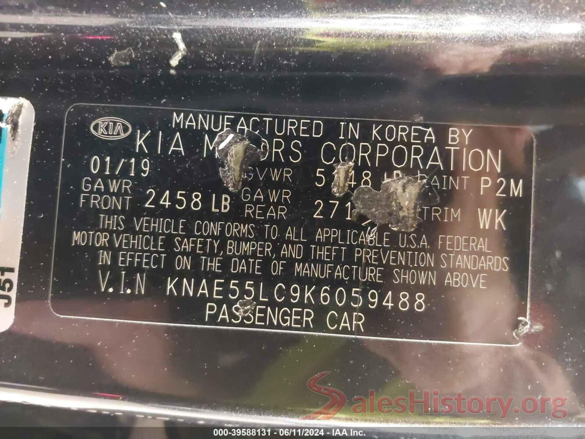 KNAE55LC9K6059488 2019 KIA STINGER