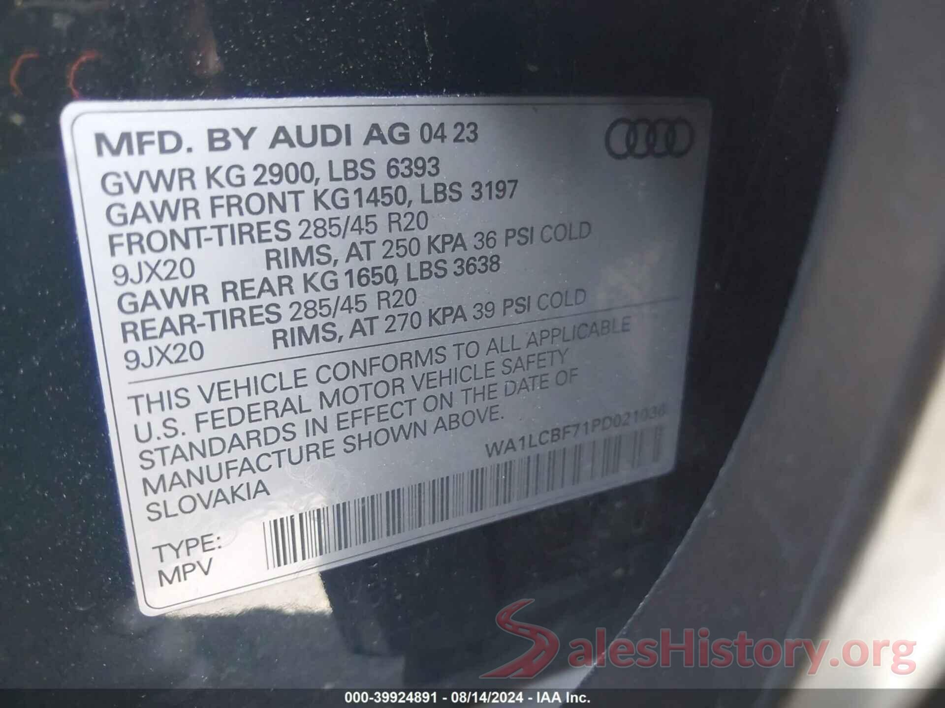 WA1LCBF71PD021036 2023 AUDI Q7