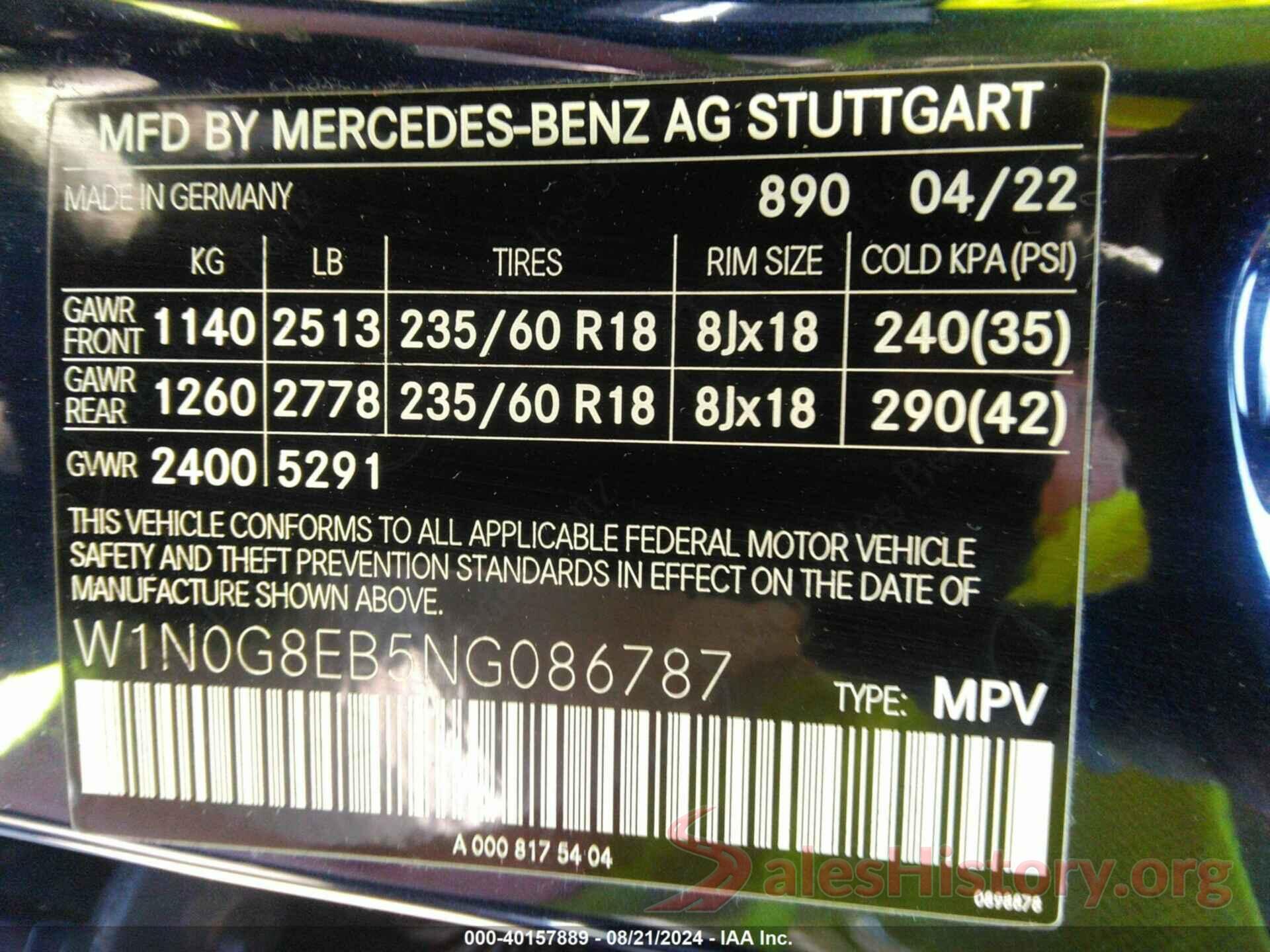 W1N0G8EB5NG086787 2022 MERCEDES-BENZ GLC 300