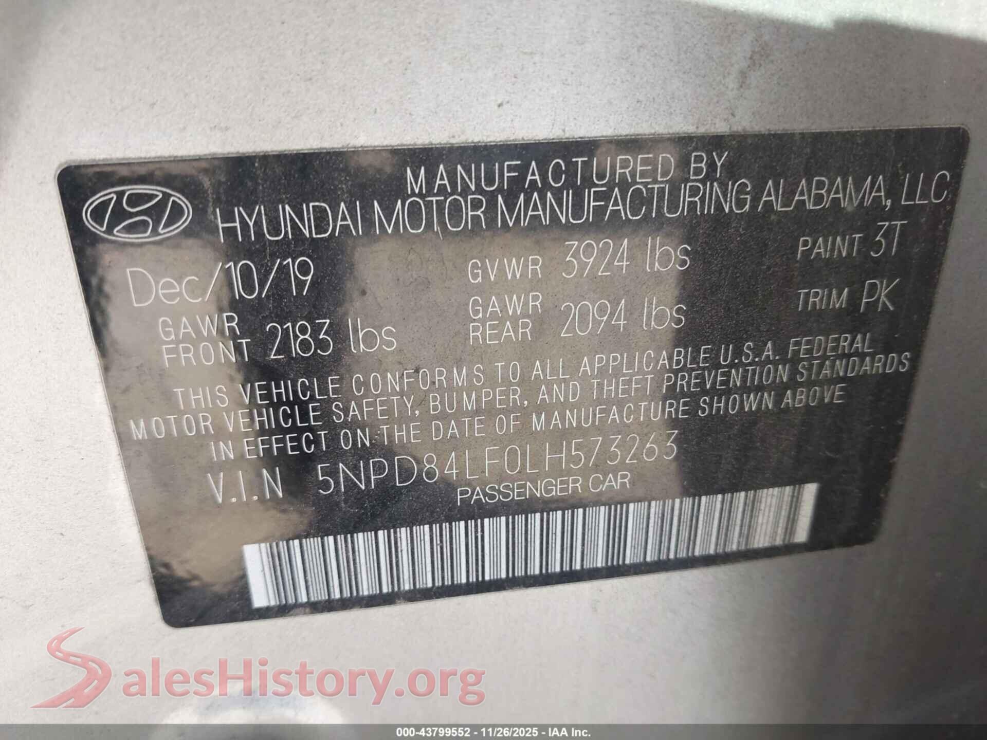 2020 HYUNDAI ELANTRA VIN 5NPD84LF0LH573263, engine bay